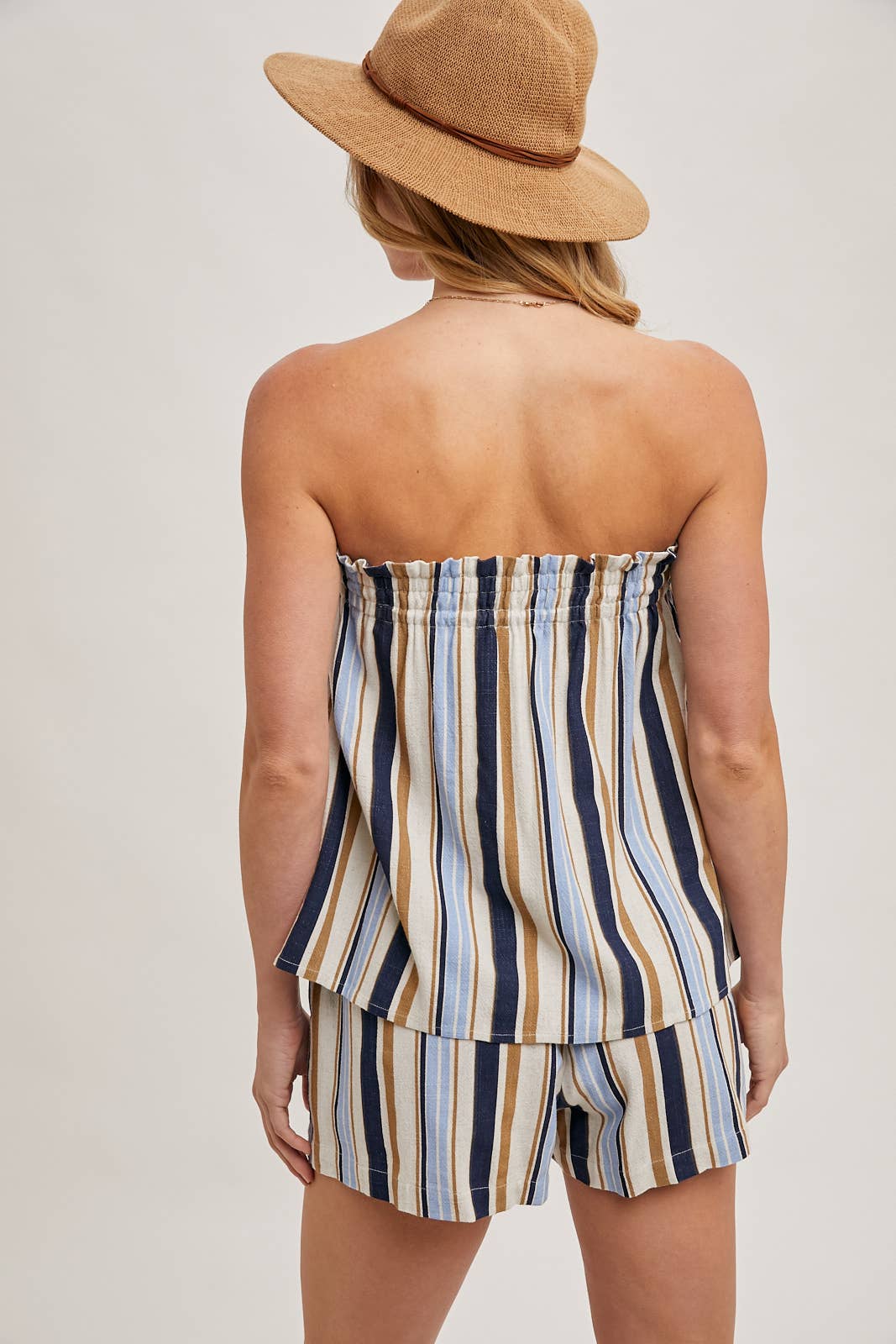 CORFU STRIPED SLEEVELESS SMOCKED TOP & SHORTS SET