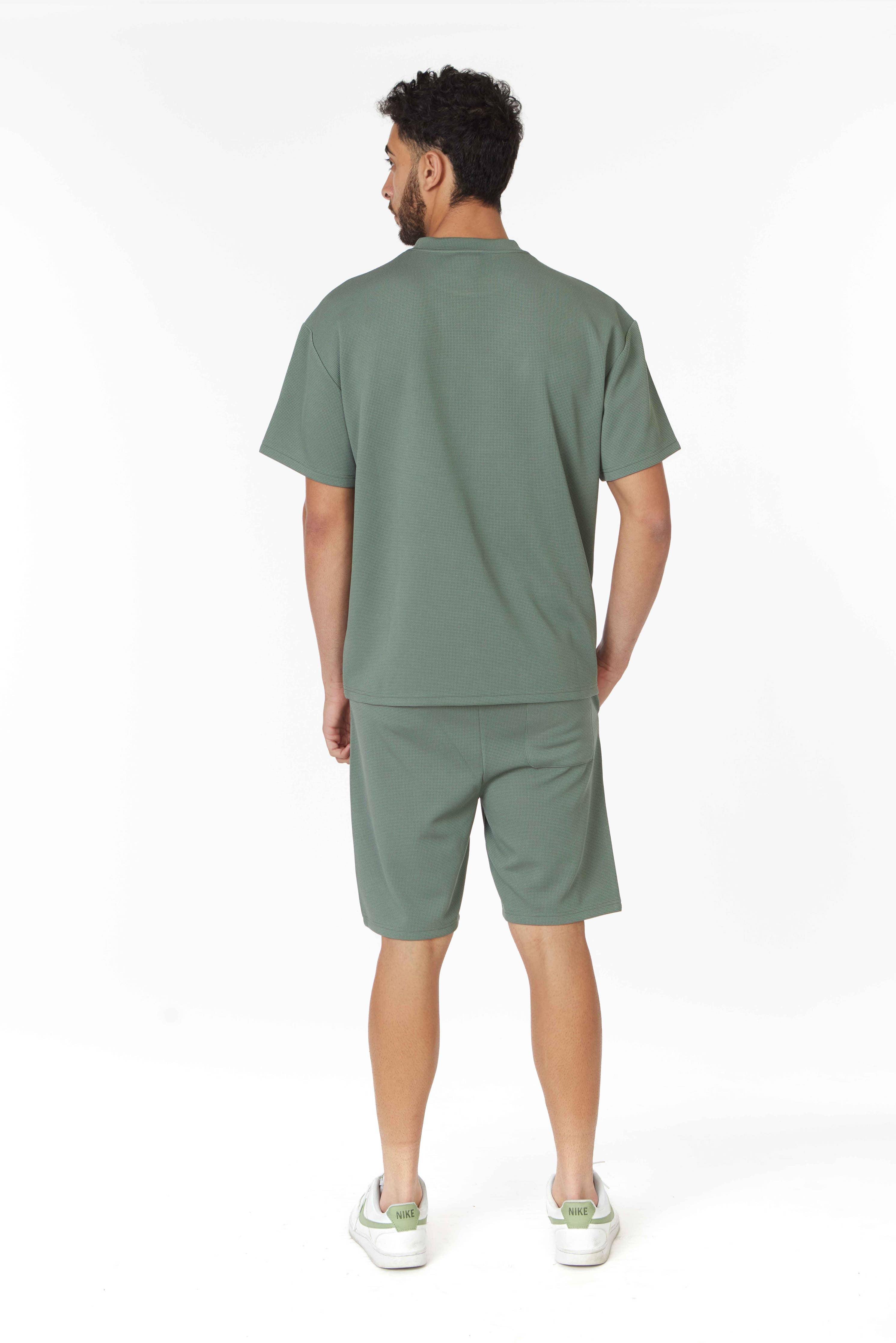 Short Sleeve Textured T-Shirt & Short Set (Green)