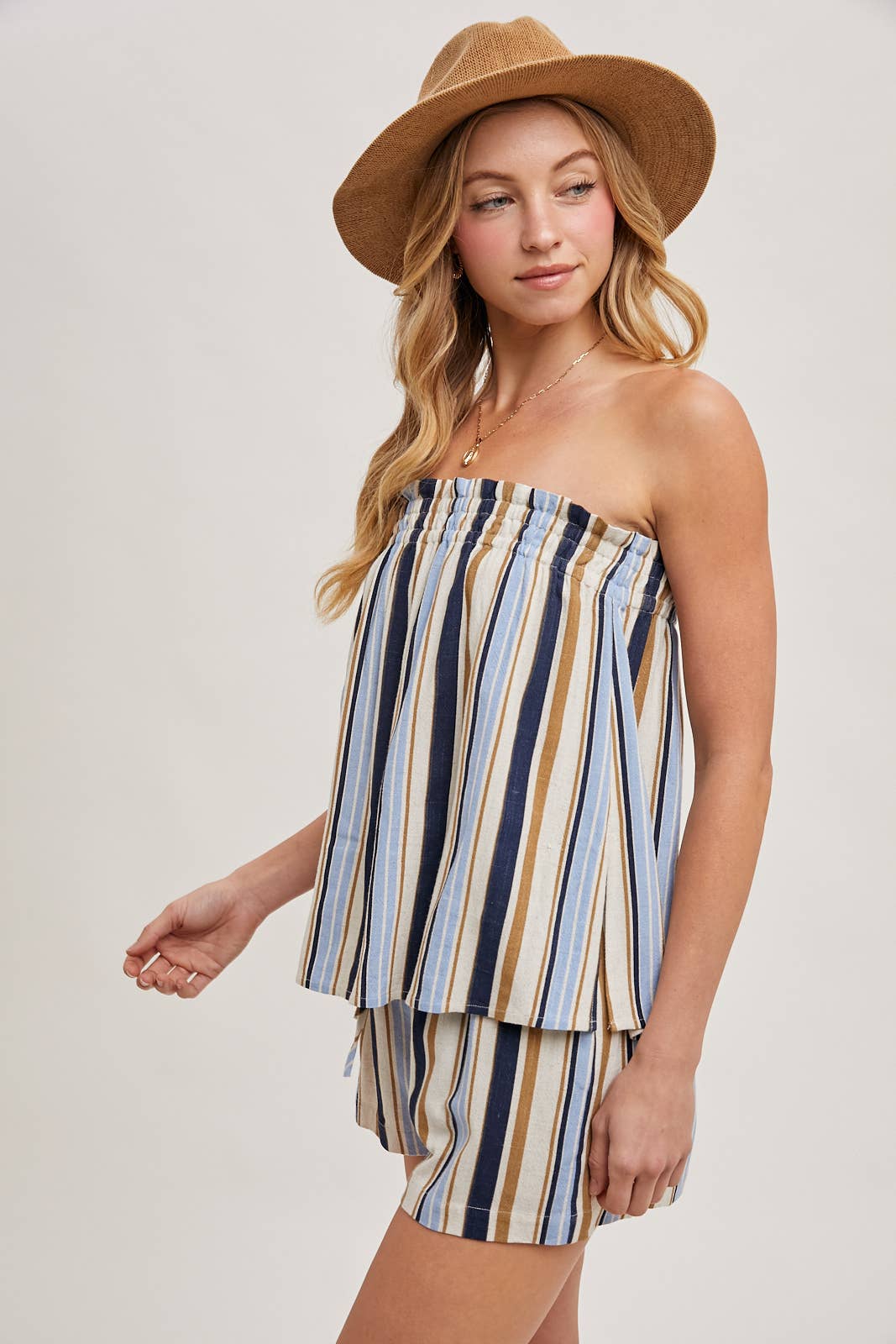 CORFU STRIPED SLEEVELESS SMOCKED TOP & SHORTS SET