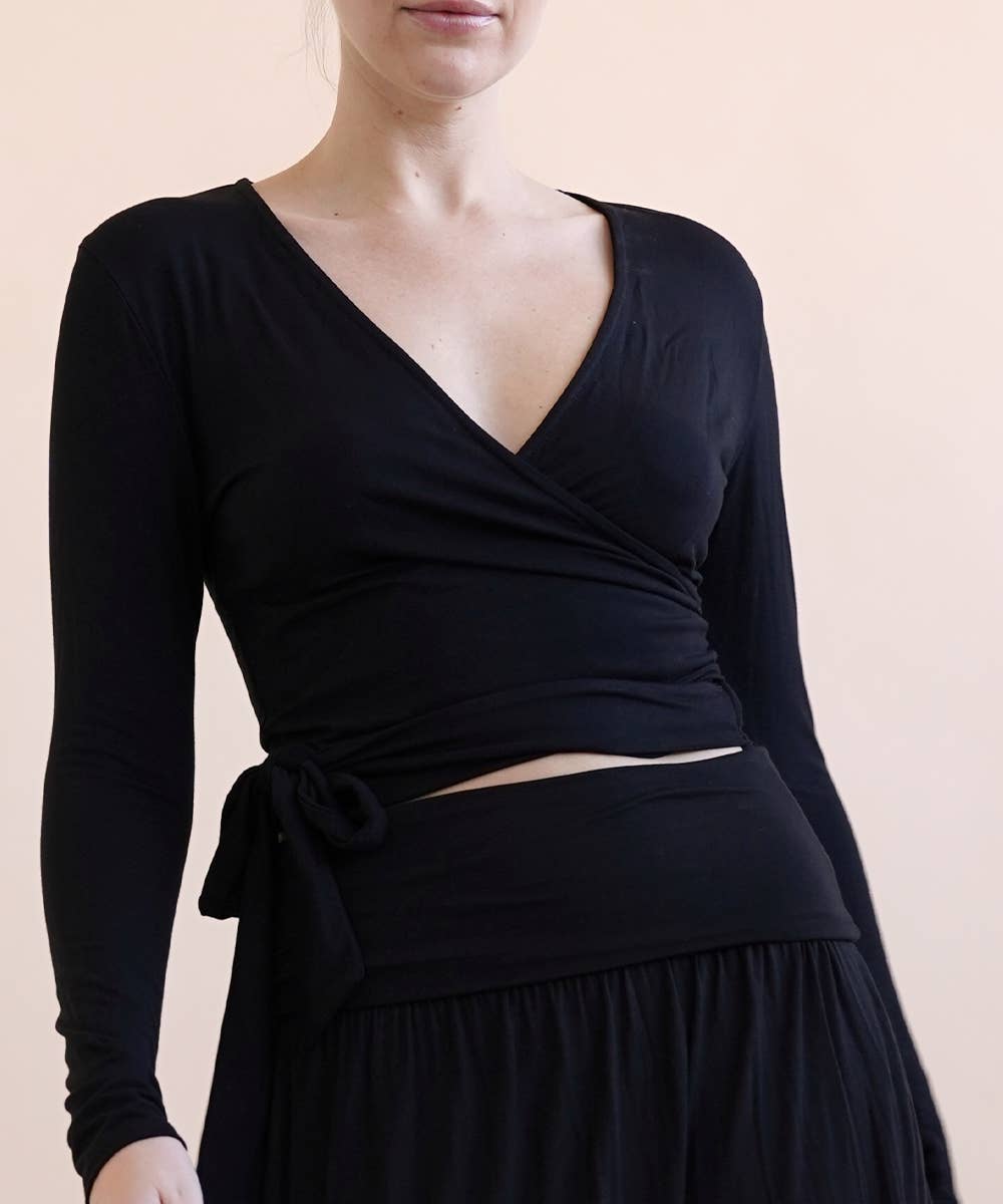 Bamboo Wrap Crop Top - Dull Grey