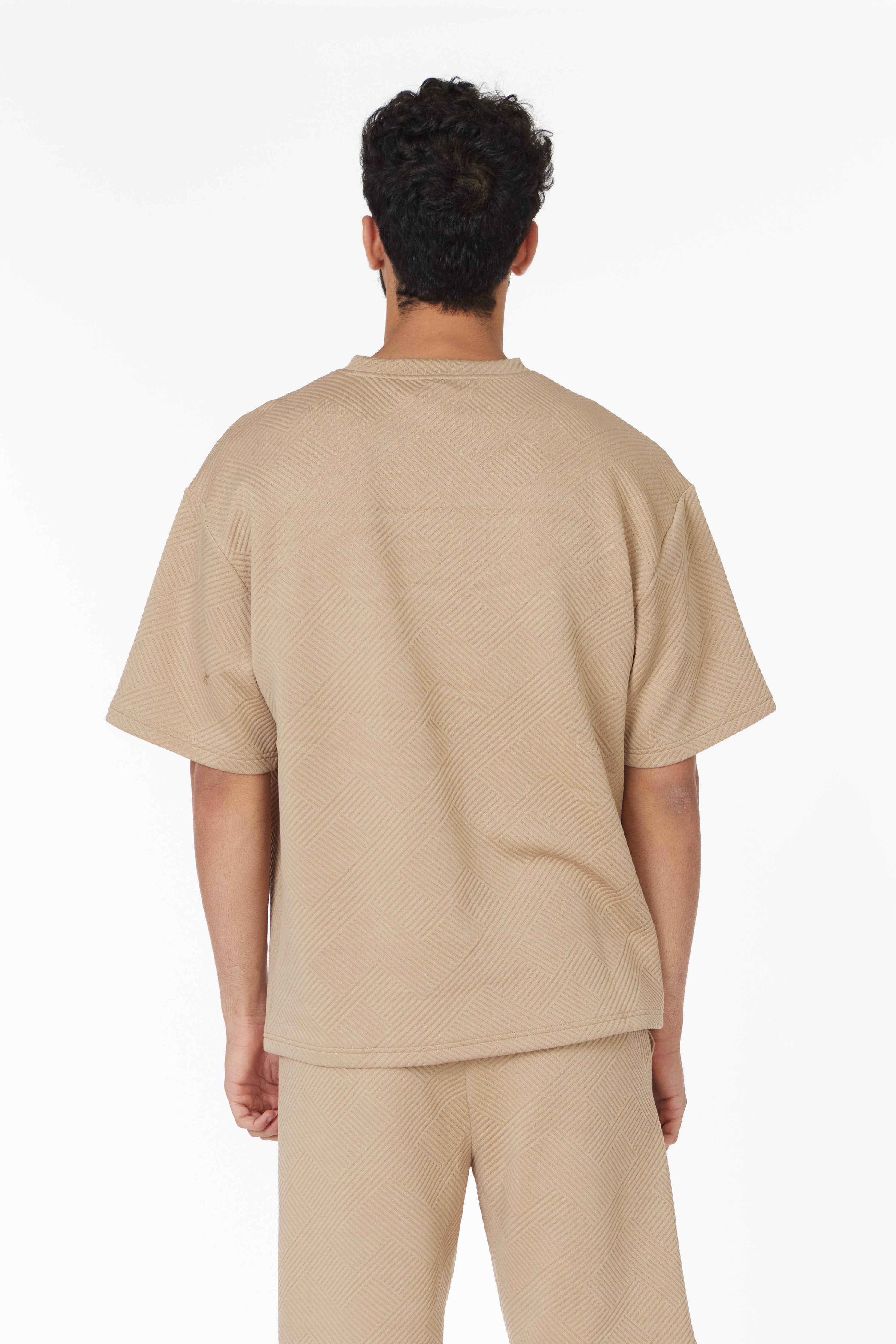 Short Sleeve Textured T-Shirt & Short Set (Sand)
