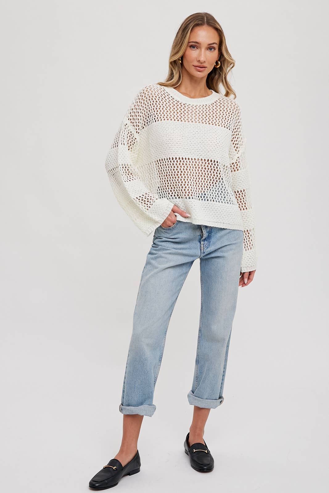 OPEN-KNIT SWEATER PULLOVER - Oversized Round Neck
