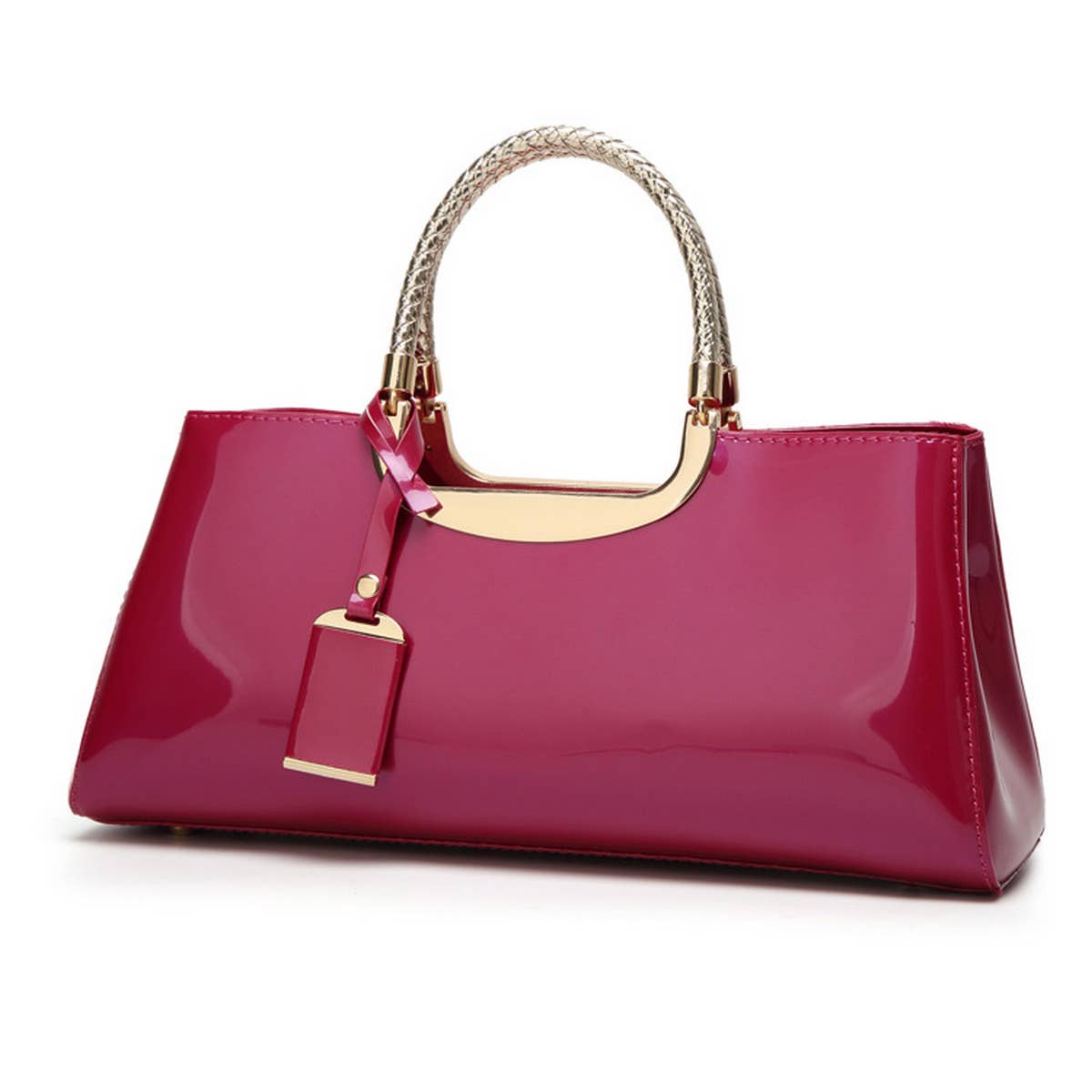FASHIONABLE EVENING GLOSSY PATENT LEATHER TOTE