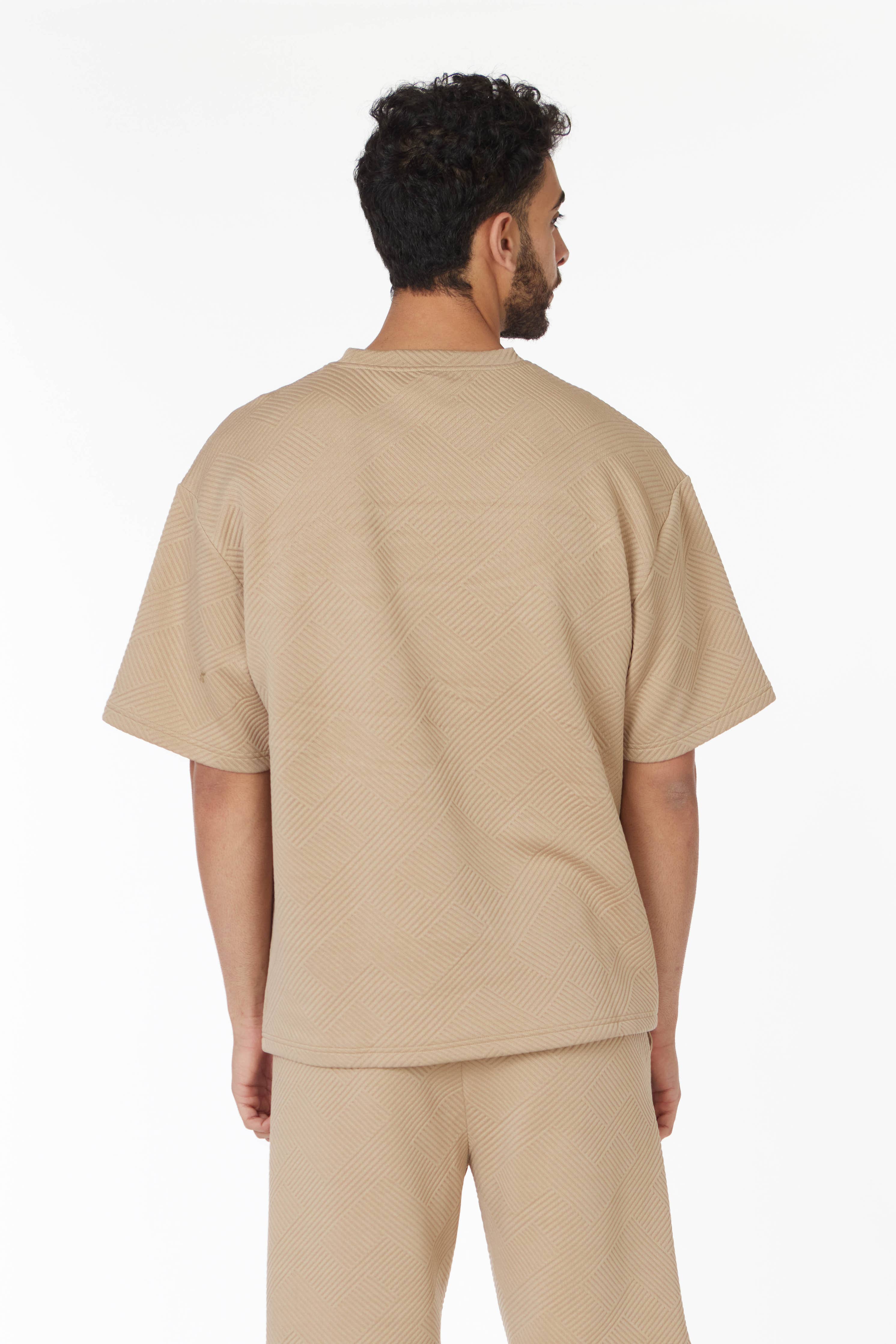 Short Sleeve Textured T-Shirt & Short Set (Sand)