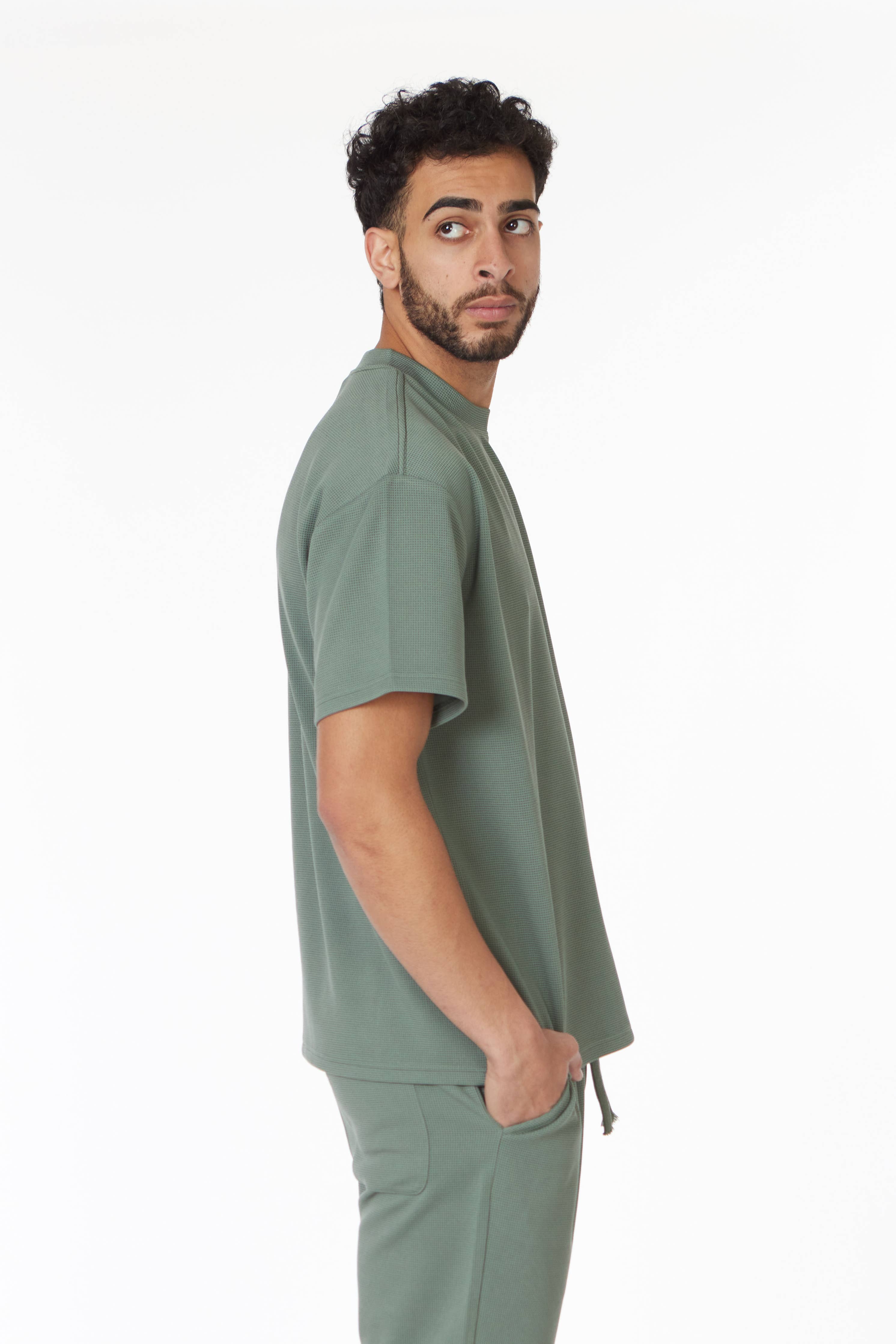 Short Sleeve Textured T-Shirt & Short Set (Green)