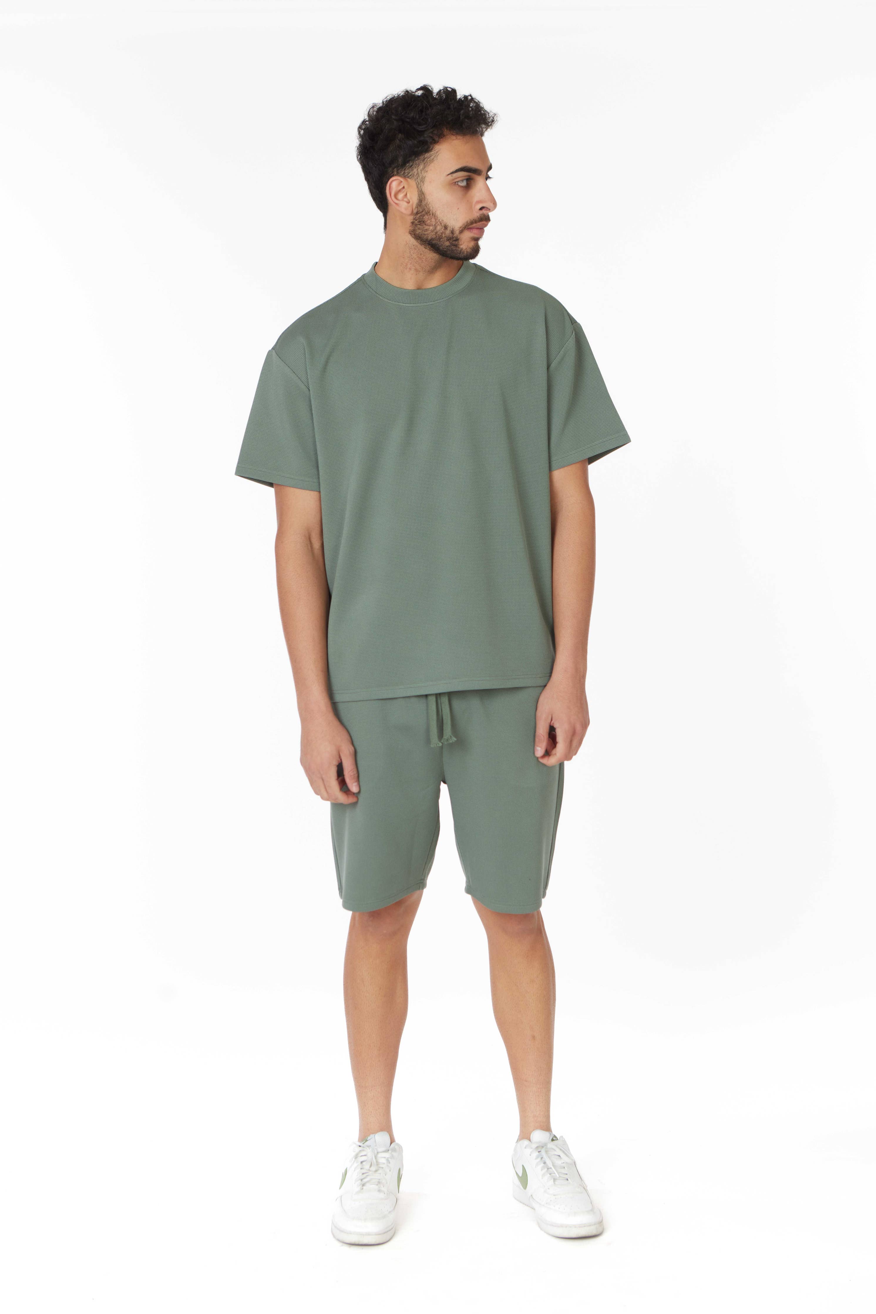 Short Sleeve Textured T-Shirt & Short Set (Green)