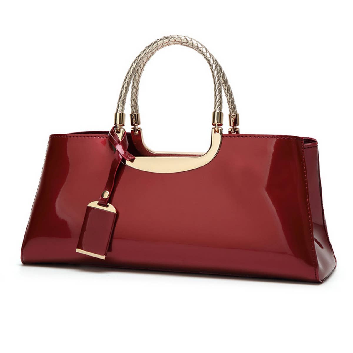 FASHIONABLE EVENING GLOSSY PATENT LEATHER TOTE