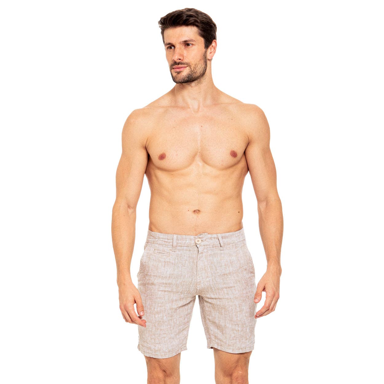 Linen Slim Fit Shorts - Beige
