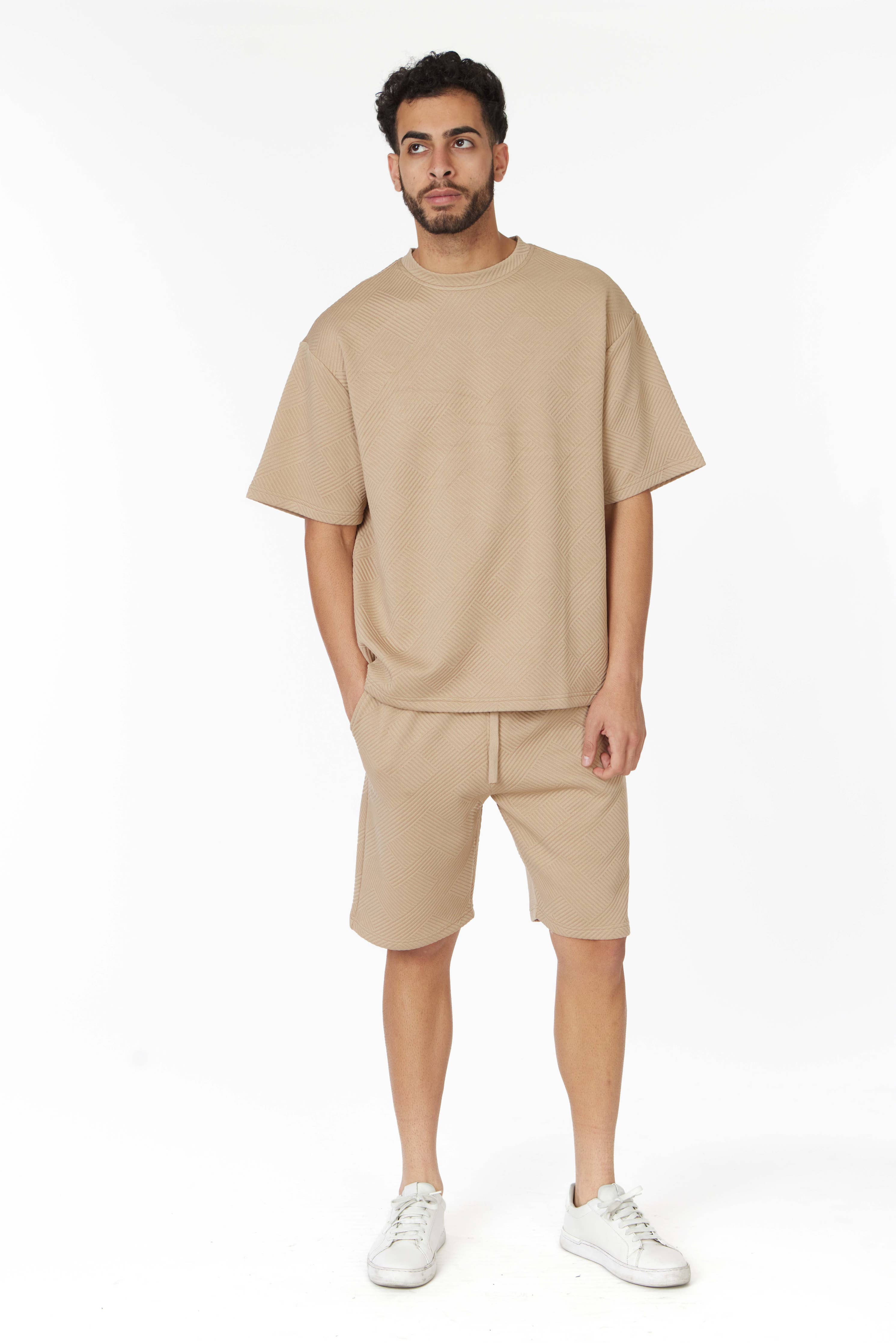 Short Sleeve Textured T-Shirt & Short Set (Sand)