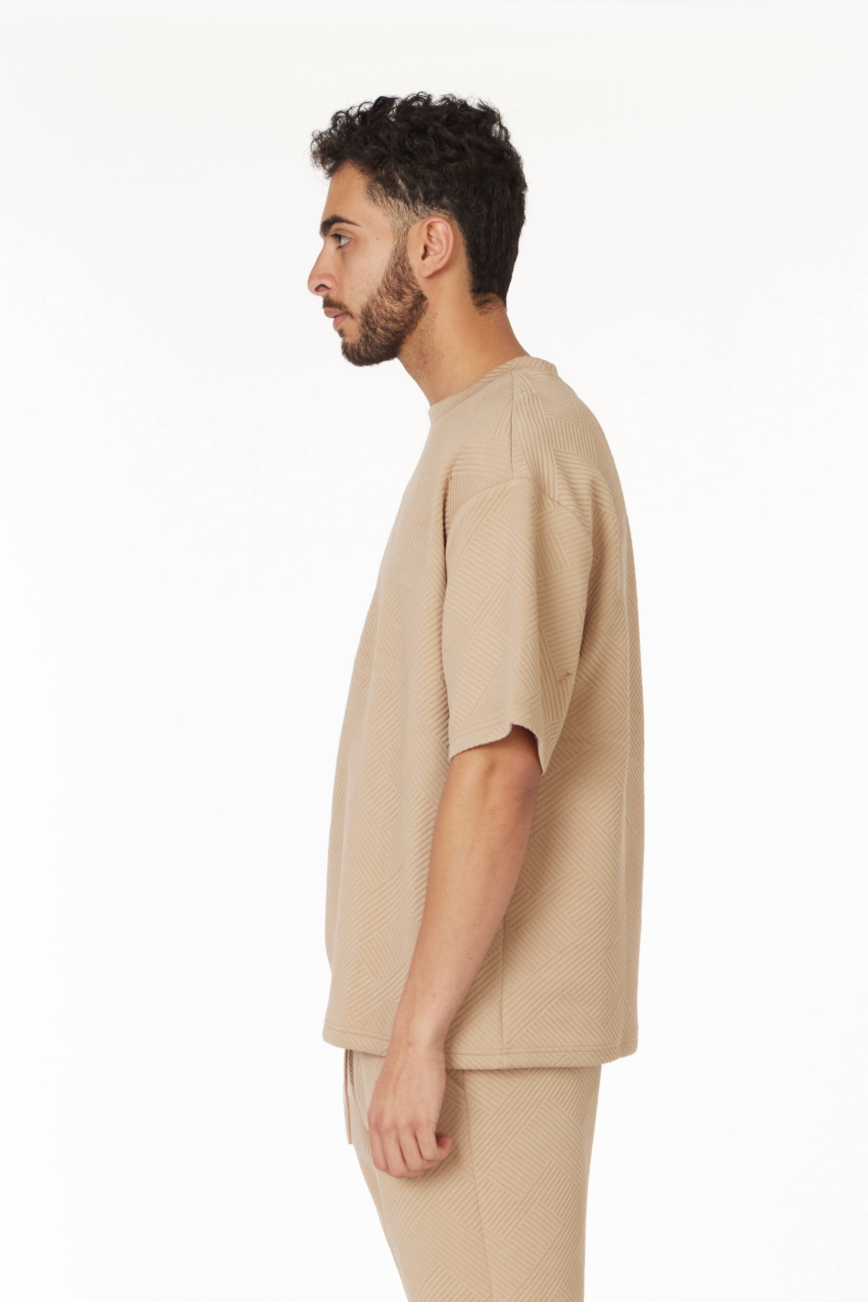 Short Sleeve Textured T-Shirt & Short Set (Sand)
