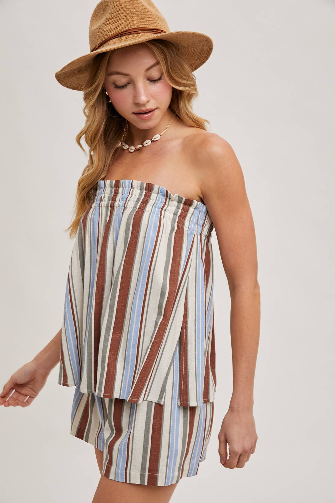 CORFU STRIPED SLEEVELESS SMOCKED TOP & SHORTS SET