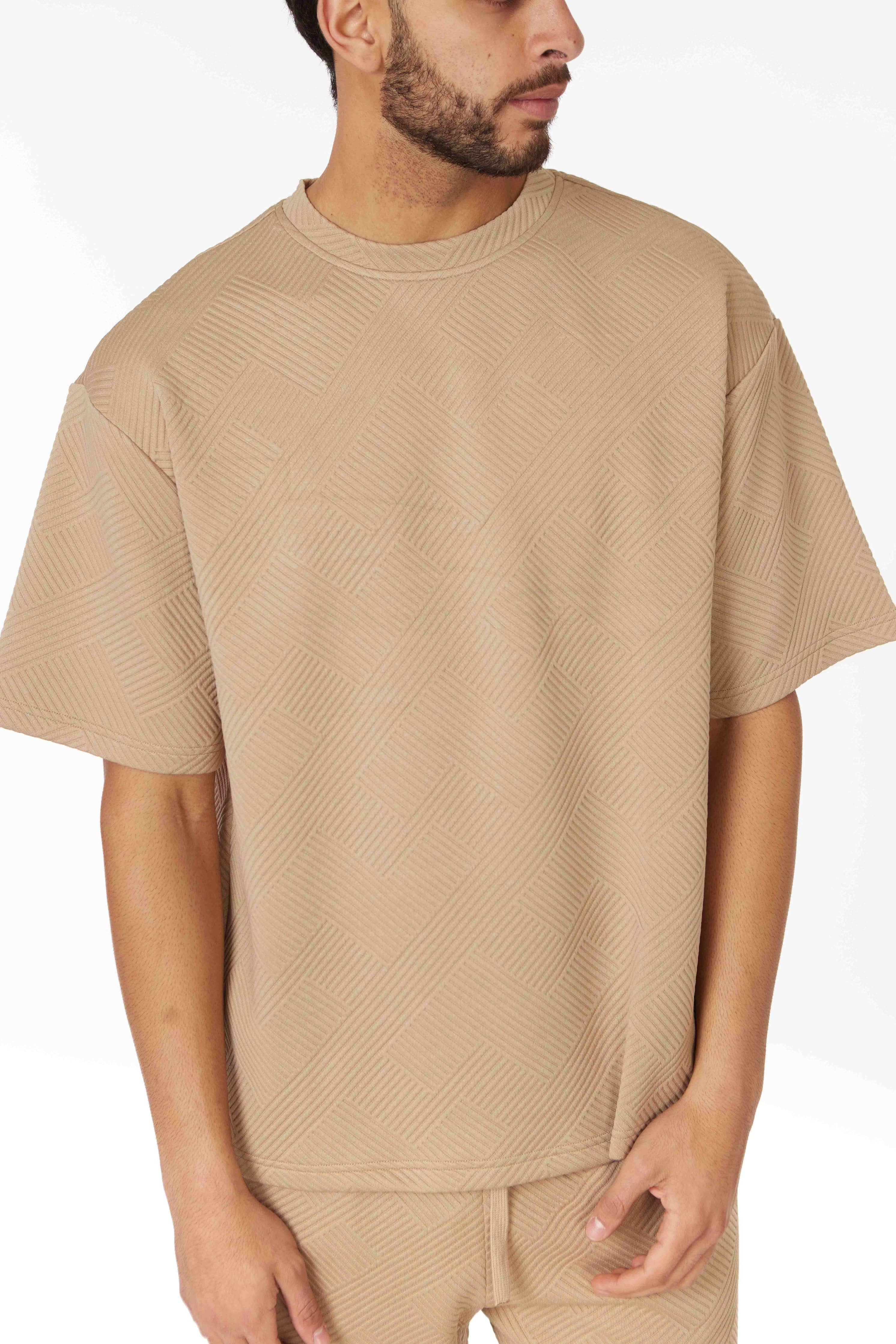Short Sleeve Textured T-Shirt & Short Set (Sand)