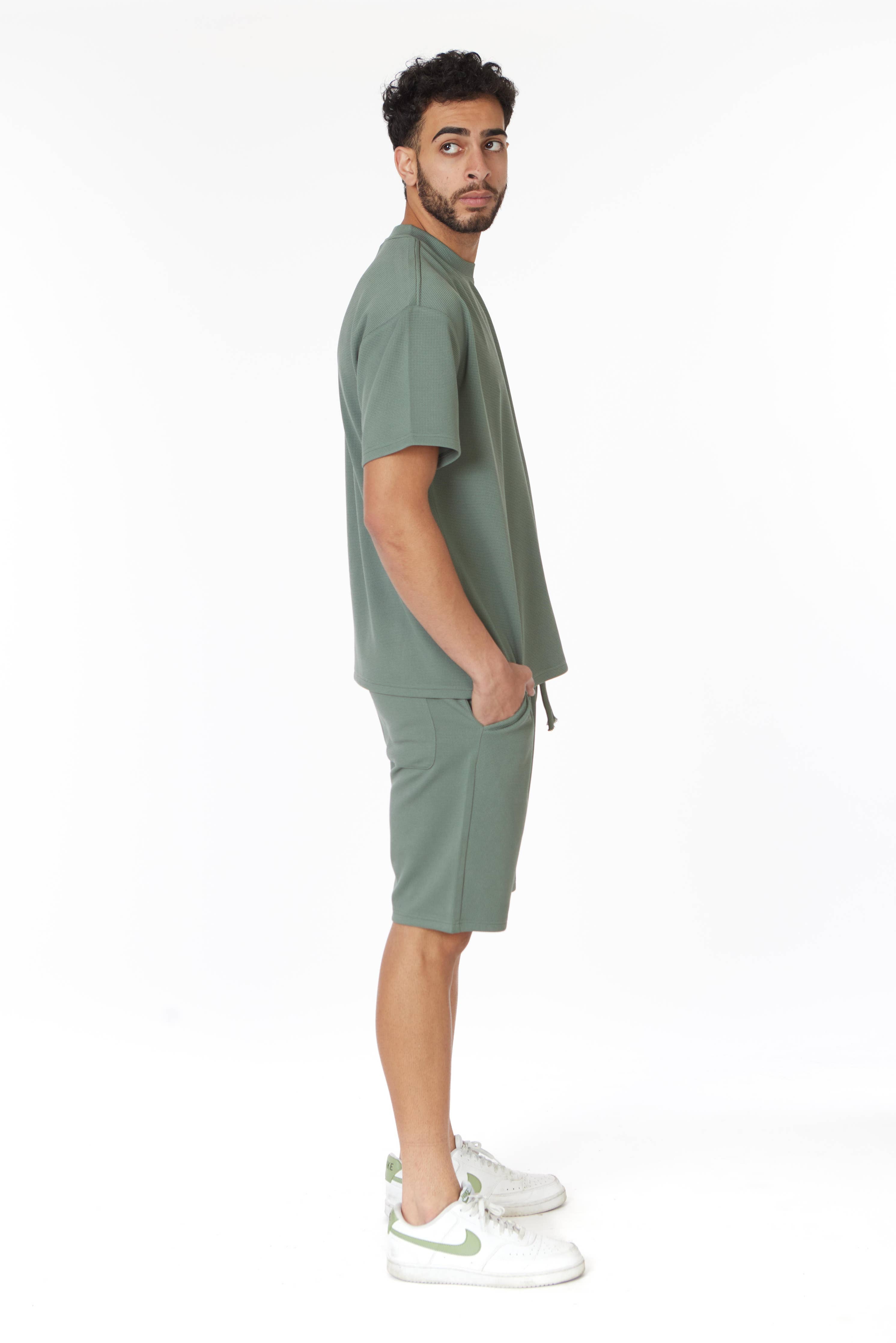 Short Sleeve Textured T-Shirt & Short Set (Green)