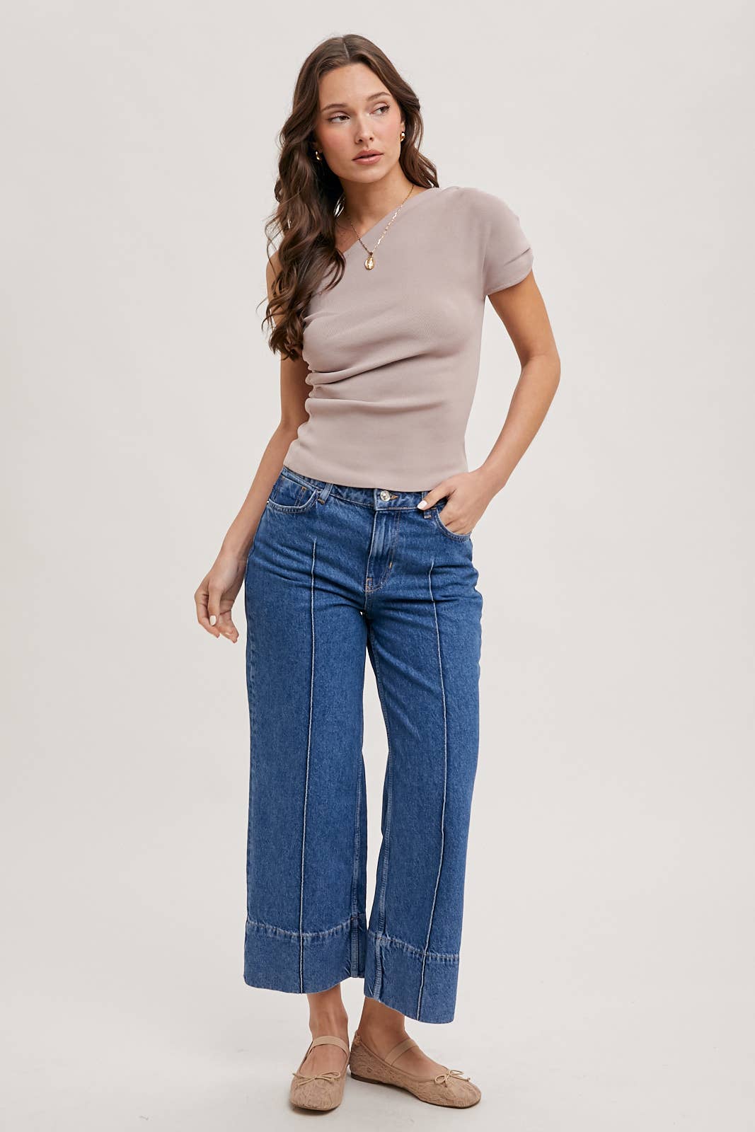 DRAPED KNIT ASYMMETRIC ONE SHOULDER KNIT TOP