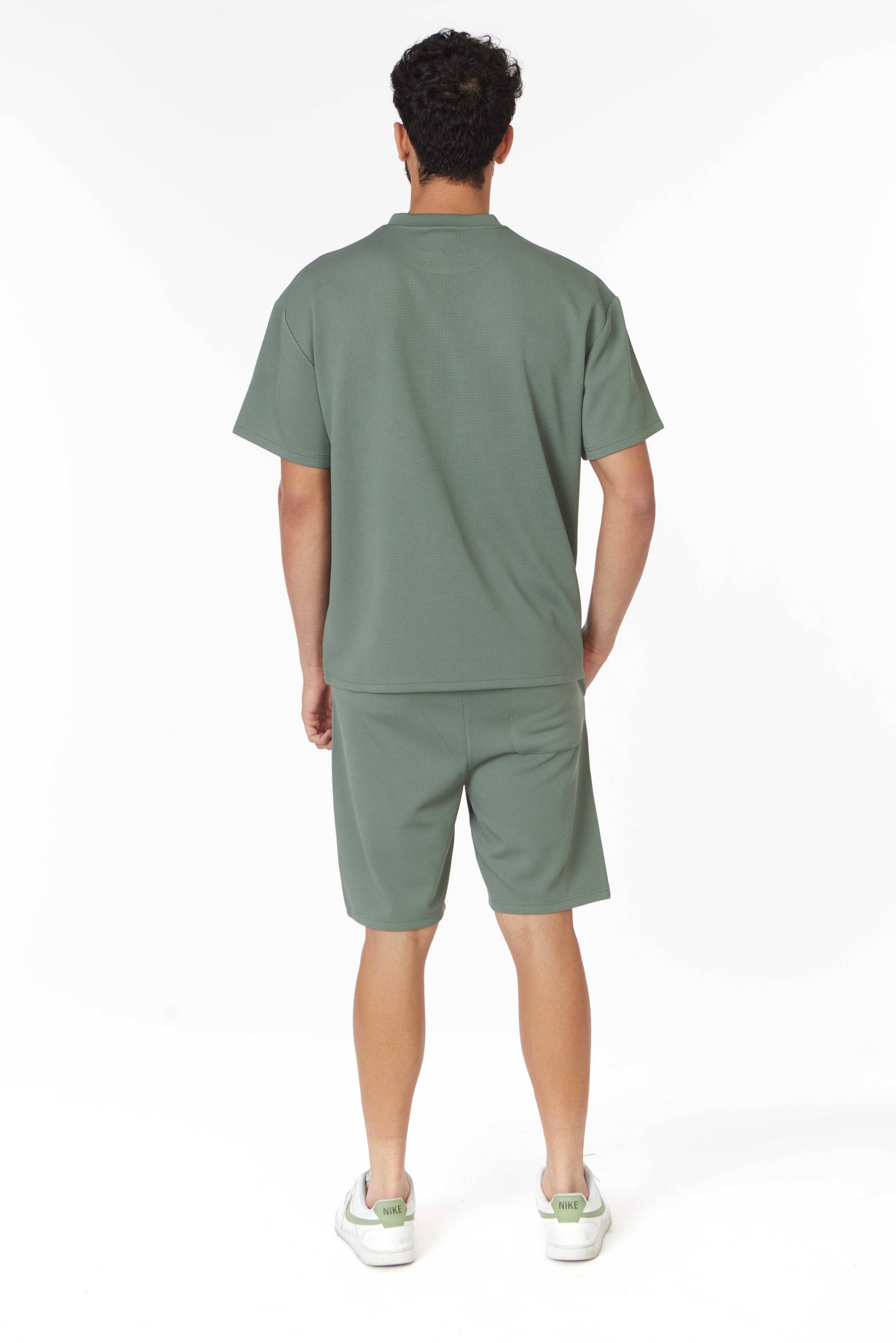 Short Sleeve Textured T-Shirt & Short Set (Green)