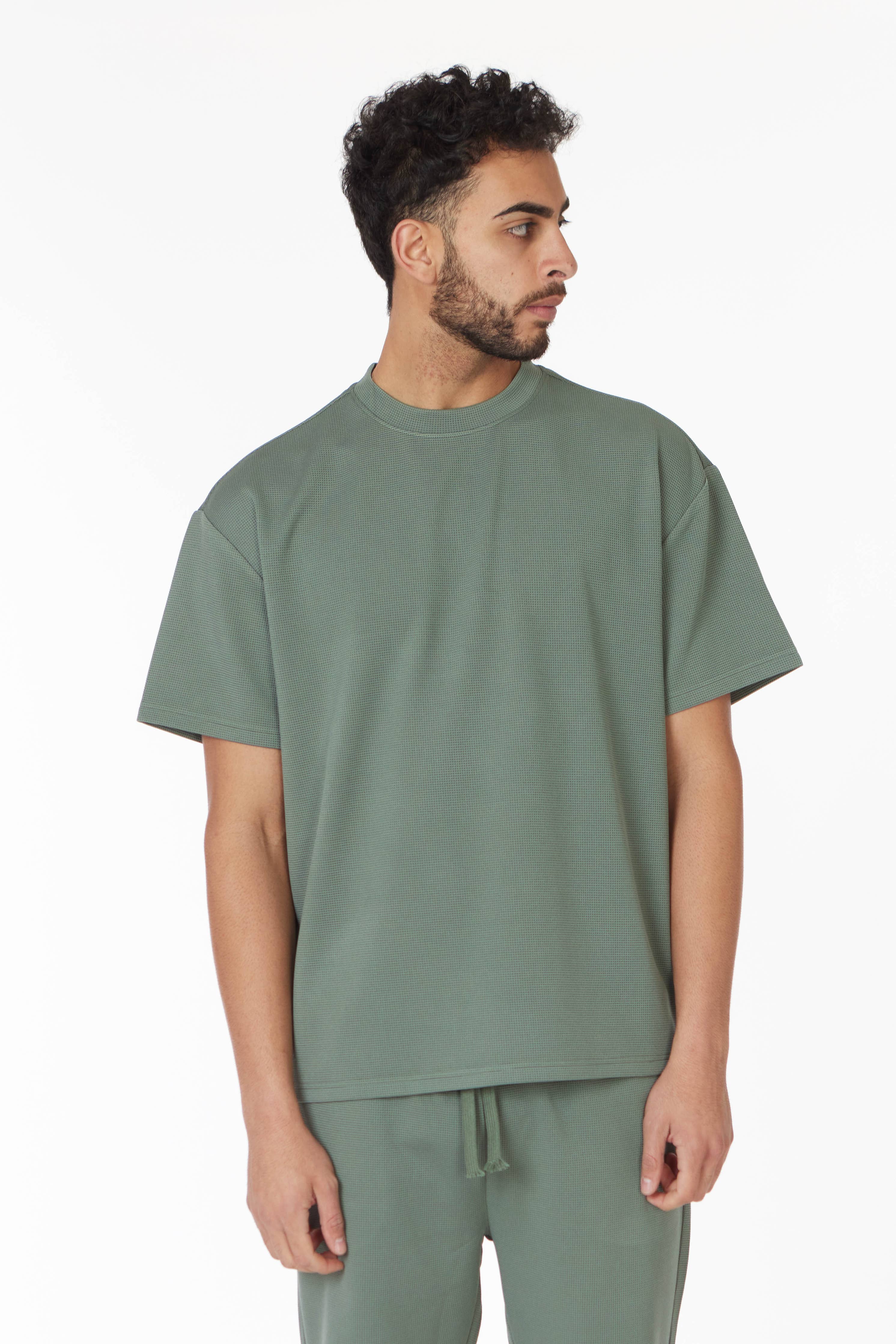 Short Sleeve Textured T-Shirt & Short Set (Green)