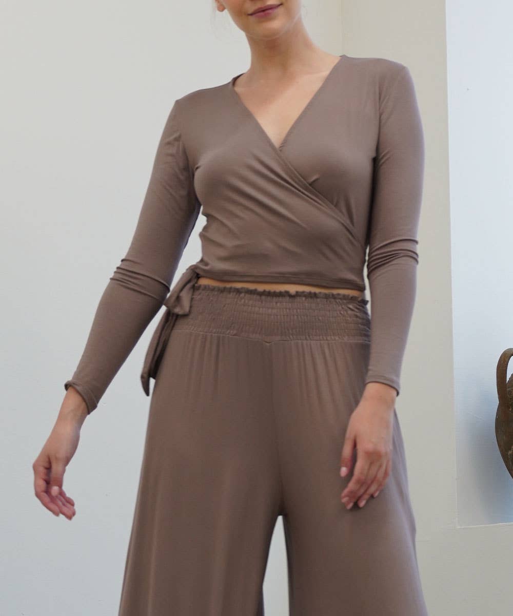 Bamboo Wrap Crop Top - Dull Grey