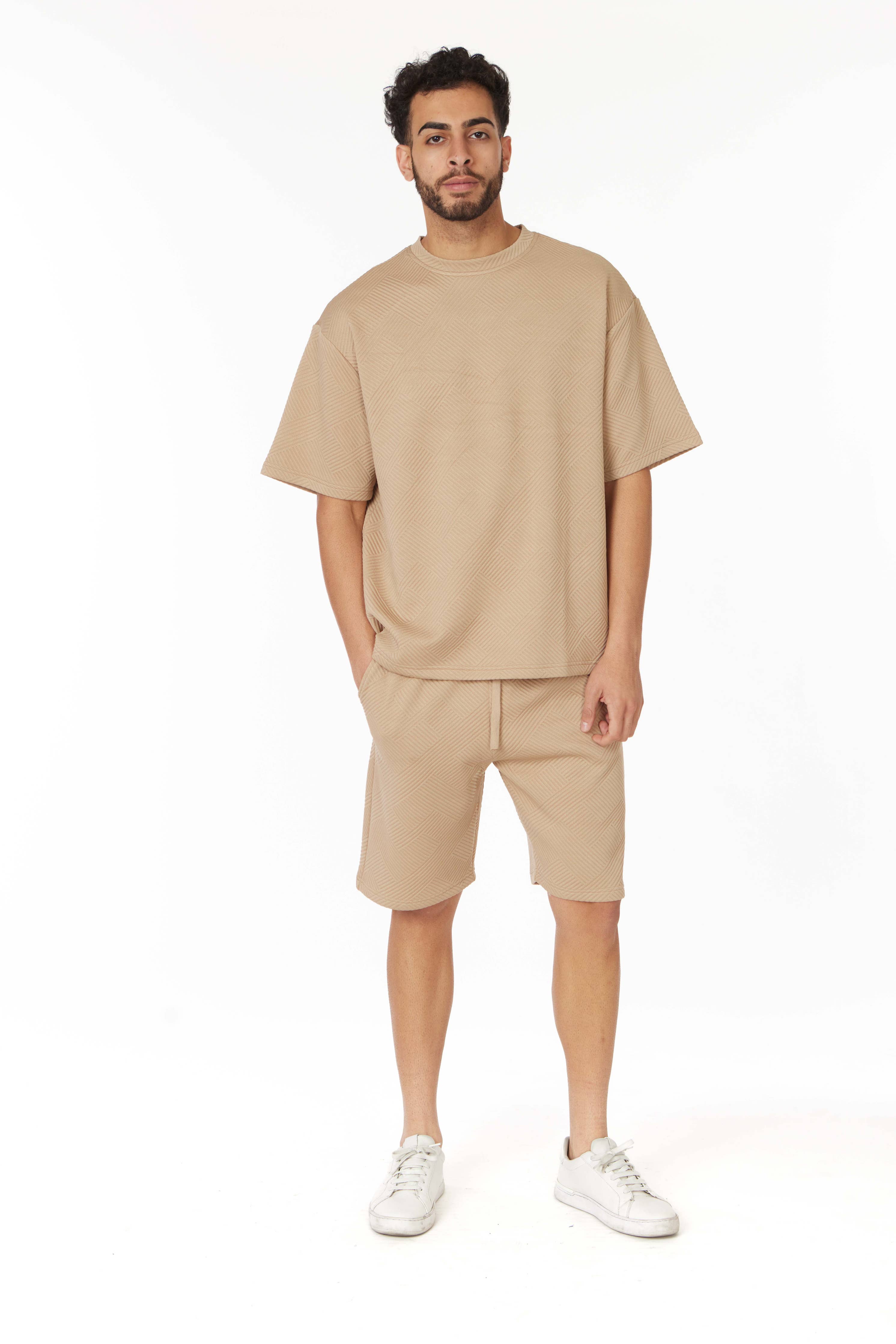 Short Sleeve Textured T-Shirt & Short Set (Sand)