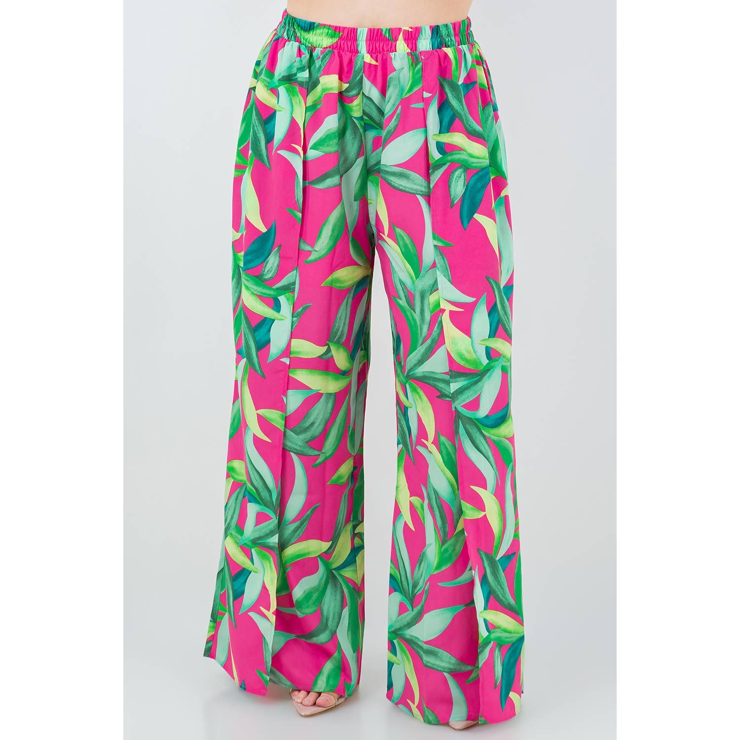 PRINTED SPLIT FRONT WIDE LEG PANTS