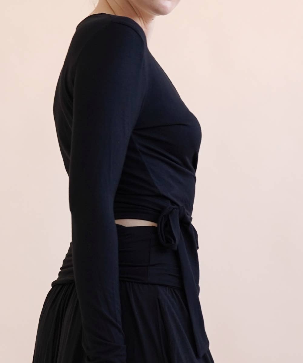 Bamboo Wrap Crop Top - Dull Grey