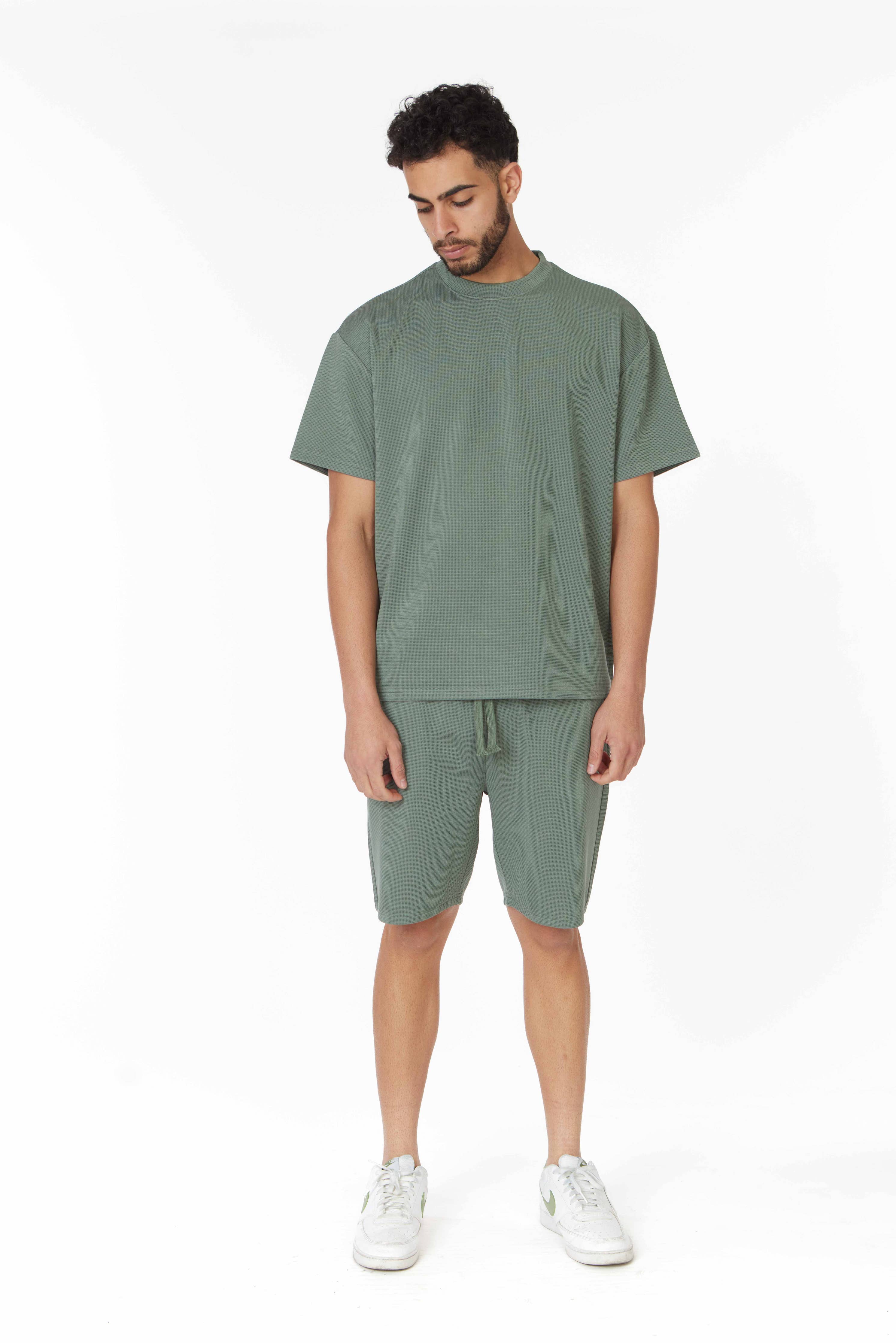 Short Sleeve Textured T-Shirt & Short Set (Green)