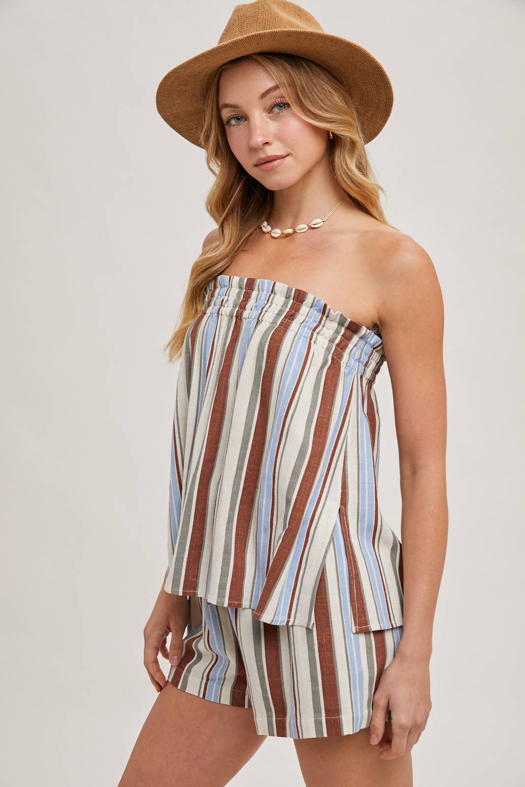 CORFU STRIPED SLEEVELESS SMOCKED TOP & SHORTS SET