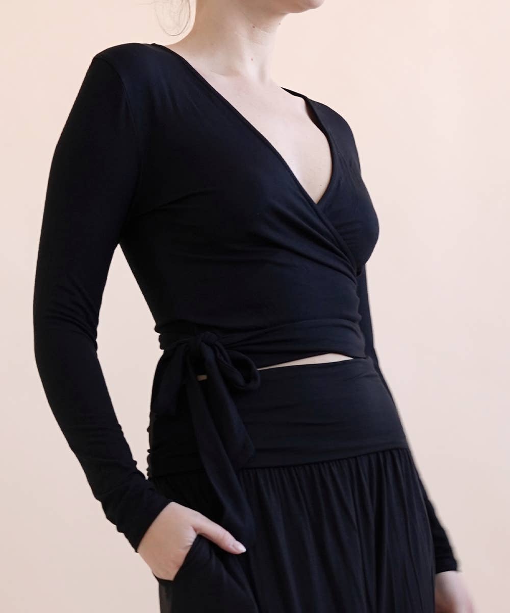 Bamboo Wrap Crop Top - Dull Grey