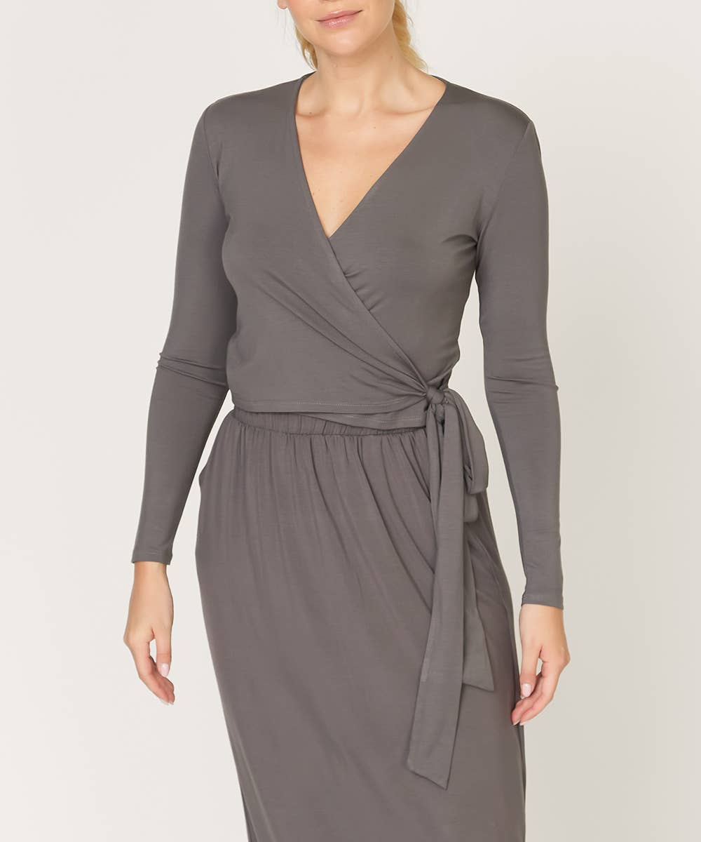 Bamboo Wrap Crop Top - Dull Grey