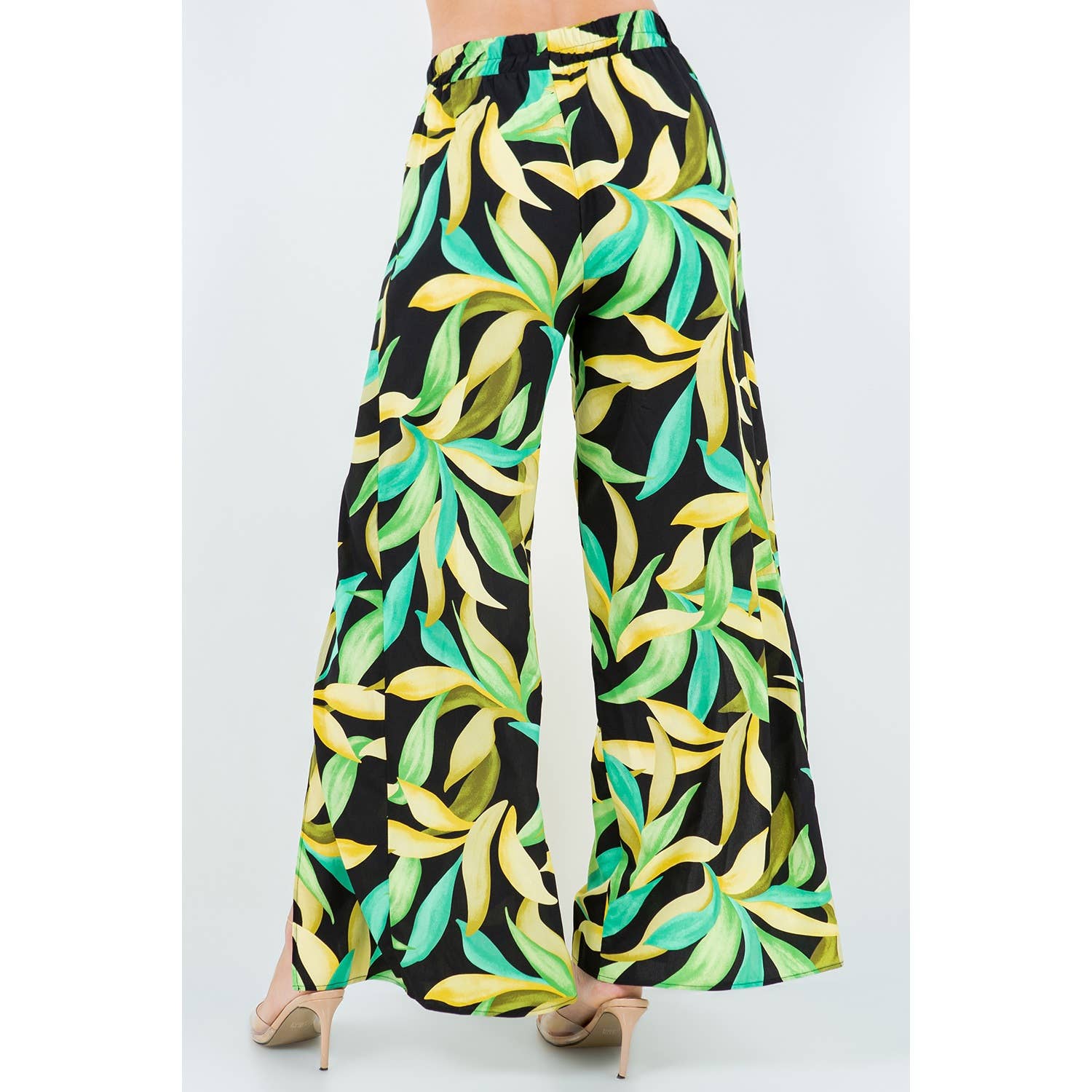 PRINTED SPLIT FRONT WIDE LEG PANTS