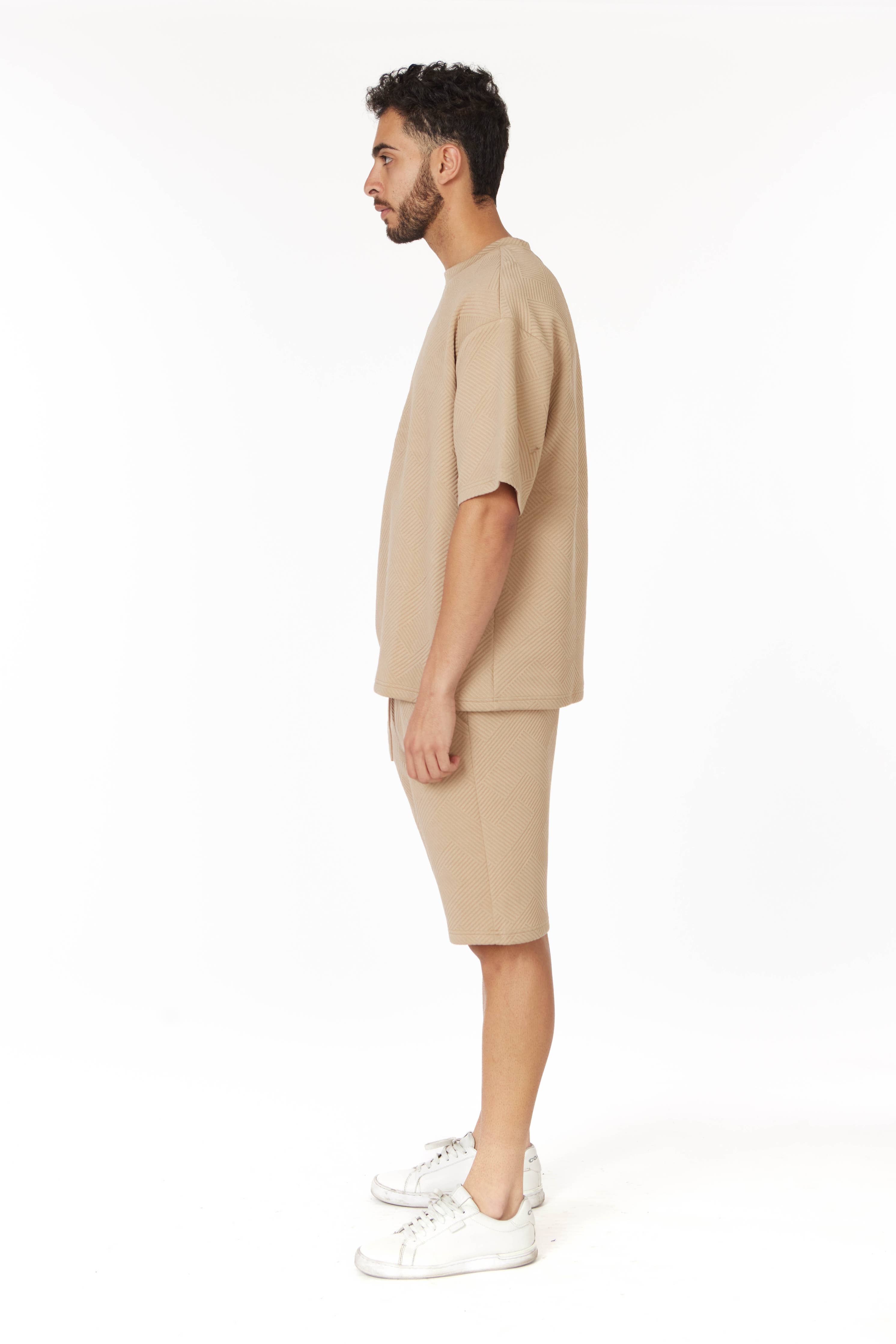 Short Sleeve Textured T-Shirt & Short Set (Sand)