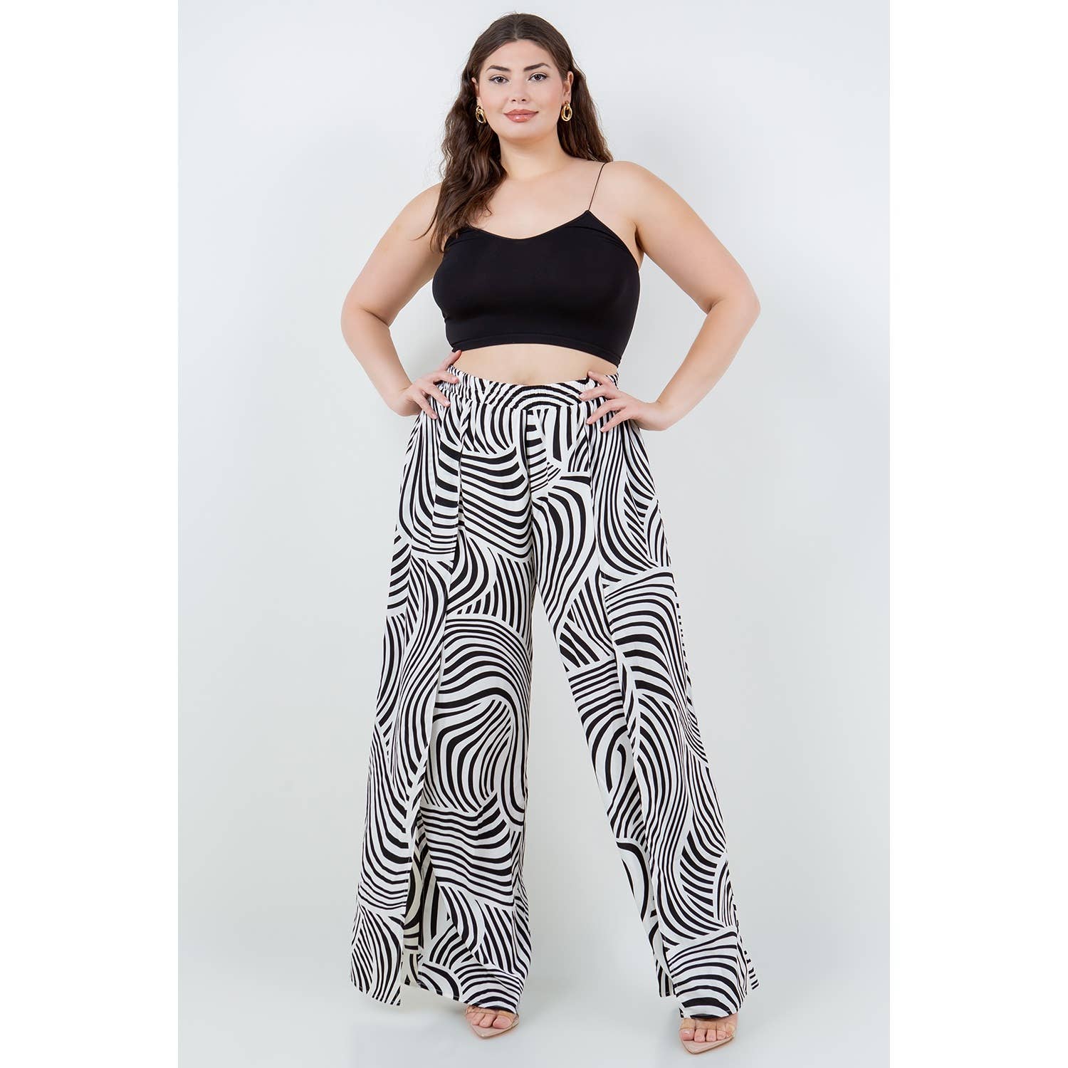 PRINTED SPLIT FRONT WIDE LEG PANTS