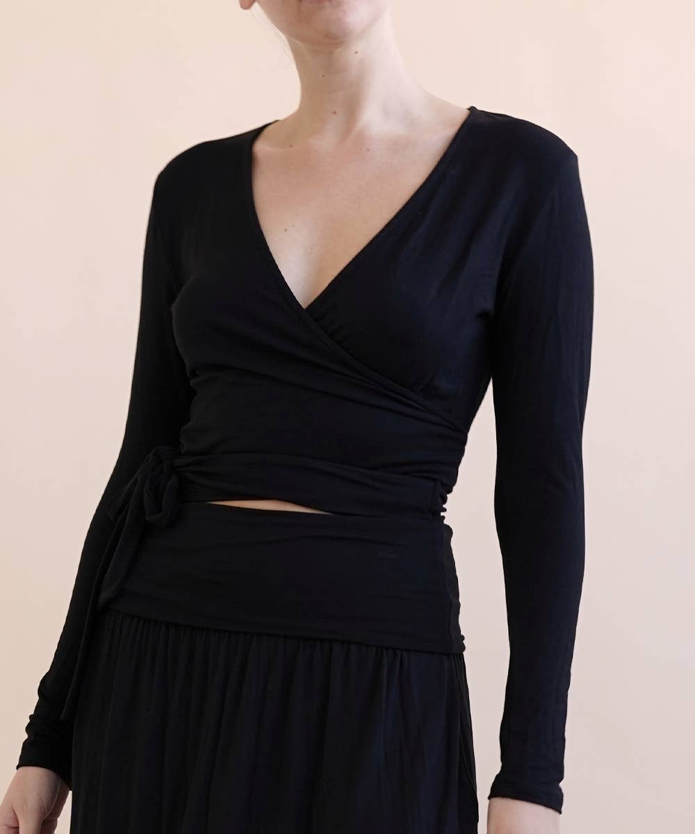 Bamboo Wrap Crop Top - Dull Grey