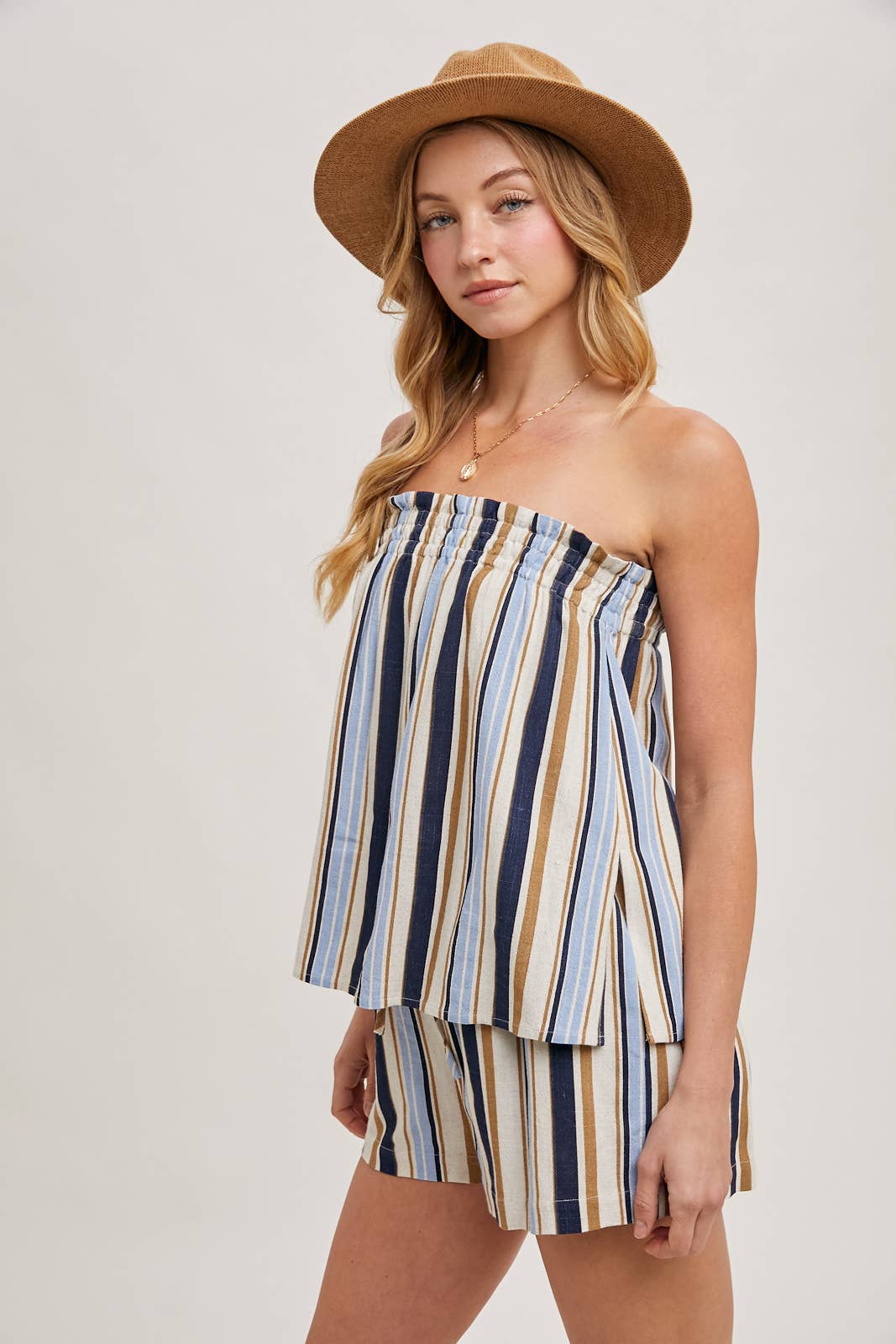 CORFU STRIPED SLEEVELESS SMOCKED TOP & SHORTS SET