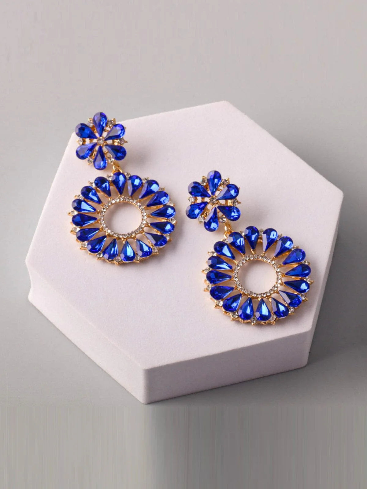 GOLD & BLUE STONES HOOP EARRINGS