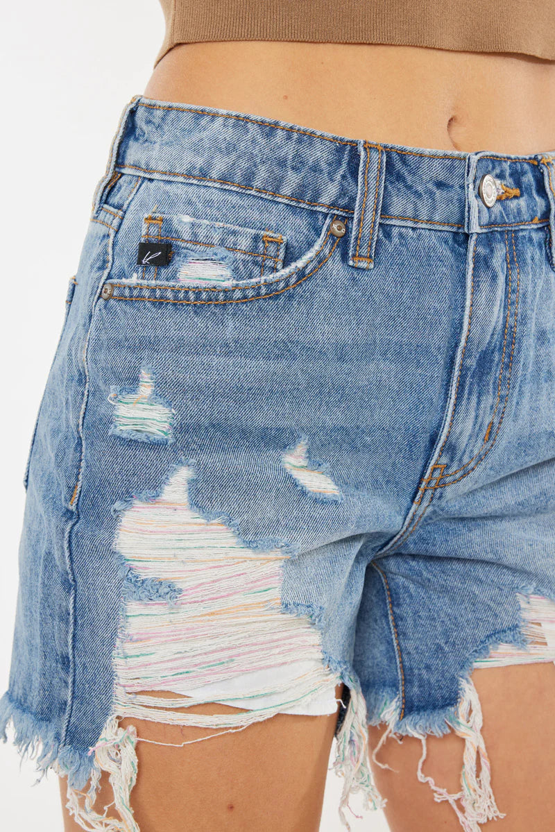 High Rise Rainbow Threads Shorts