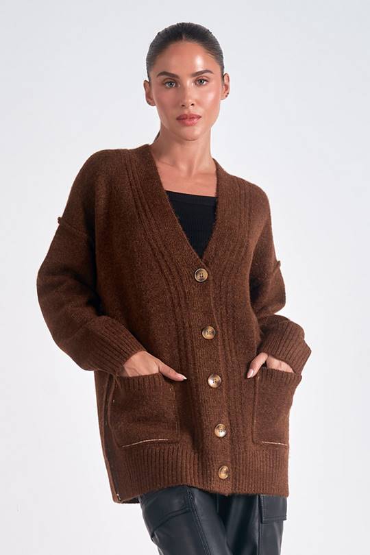 Dark Tan Oversized Cardigan Sweater