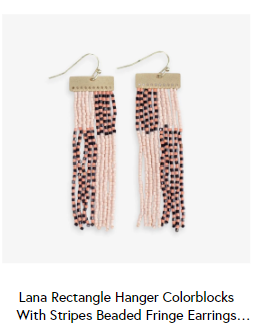 Ink + Alloy - Lana Rectangular Hanger Colorblocks With Stripes Beaded Fringe Earrings - Blush