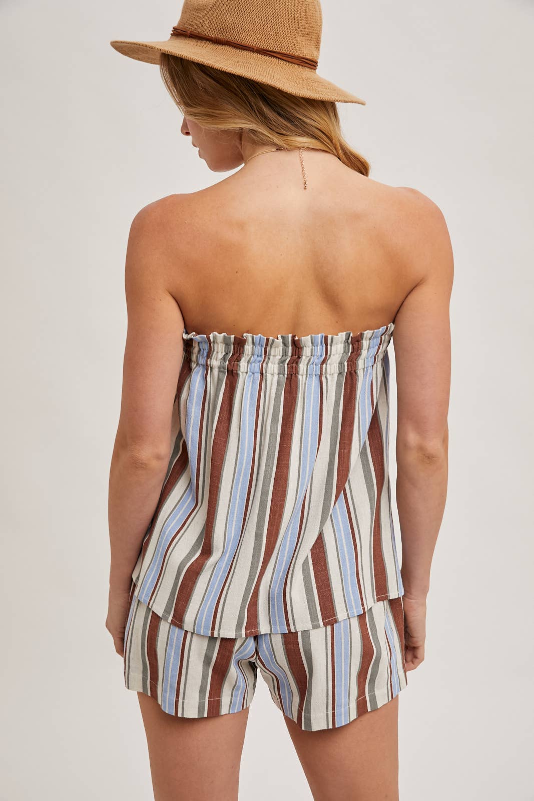 CORFU STRIPED SLEEVELESS SMOCKED TOP & SHORTS SET