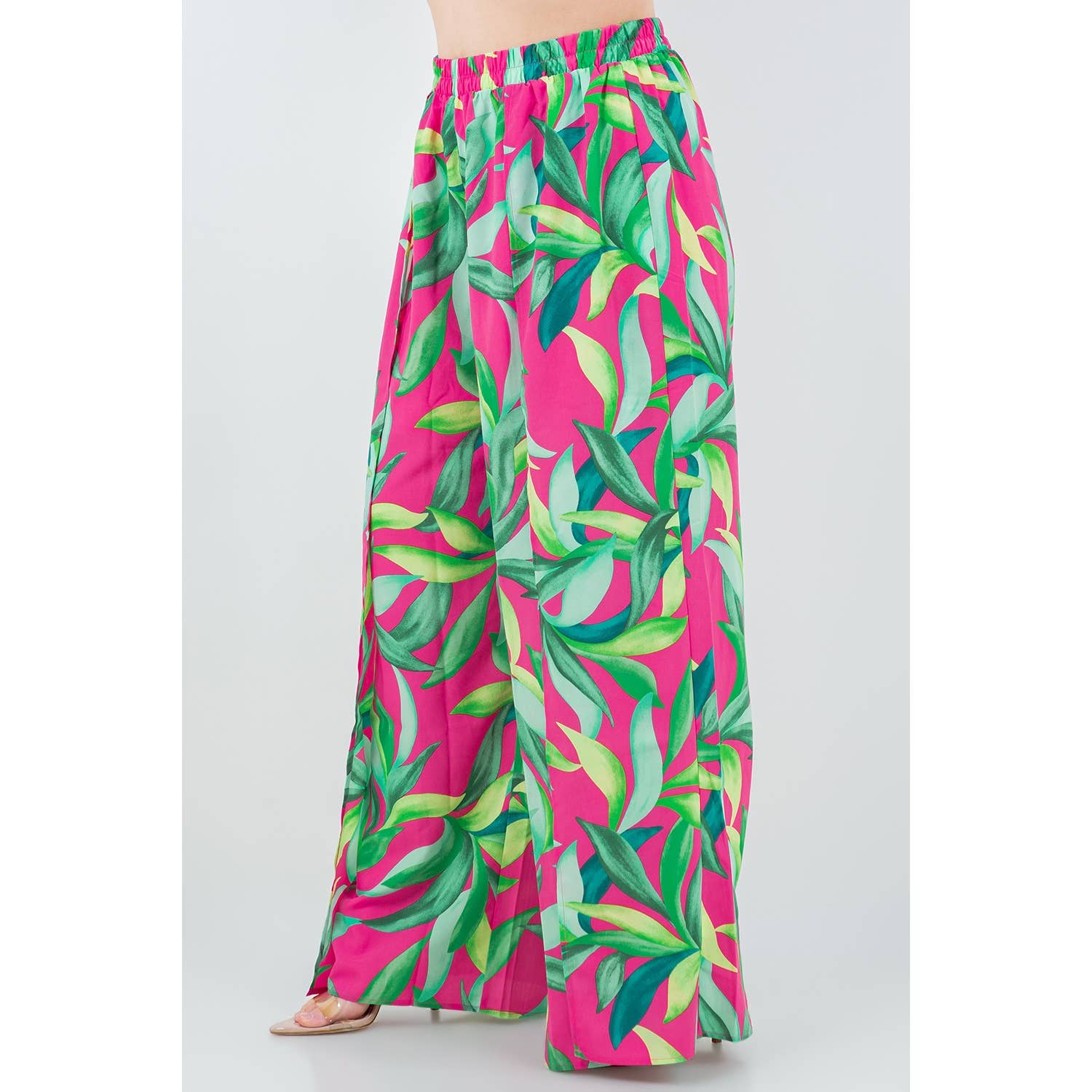 PRINTED SPLIT FRONT WIDE LEG PANTS