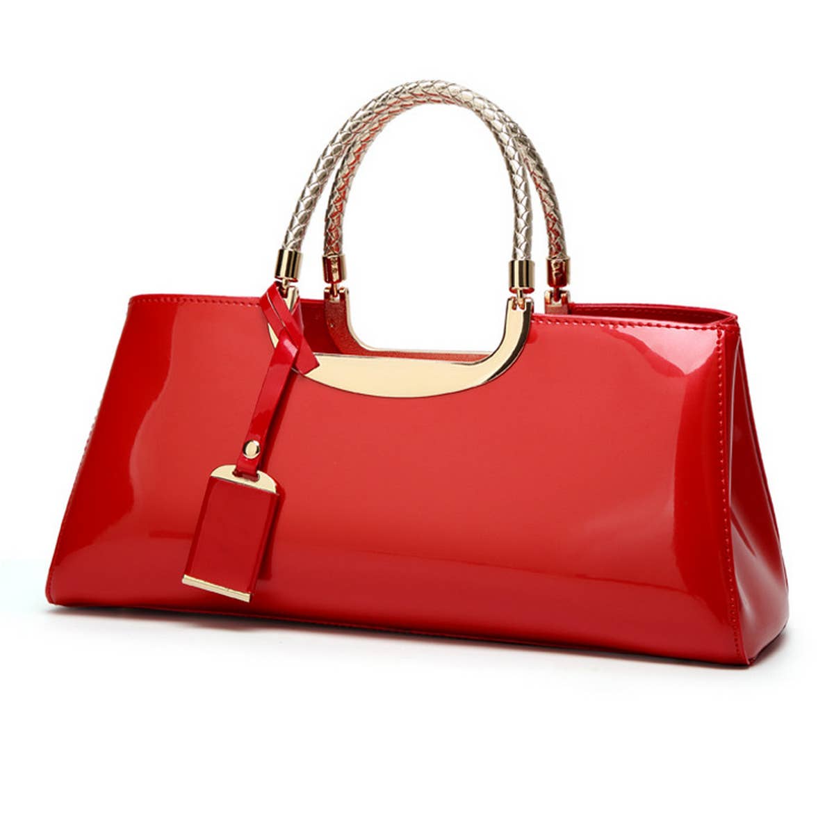 FASHIONABLE EVENING GLOSSY PATENT LEATHER TOTE