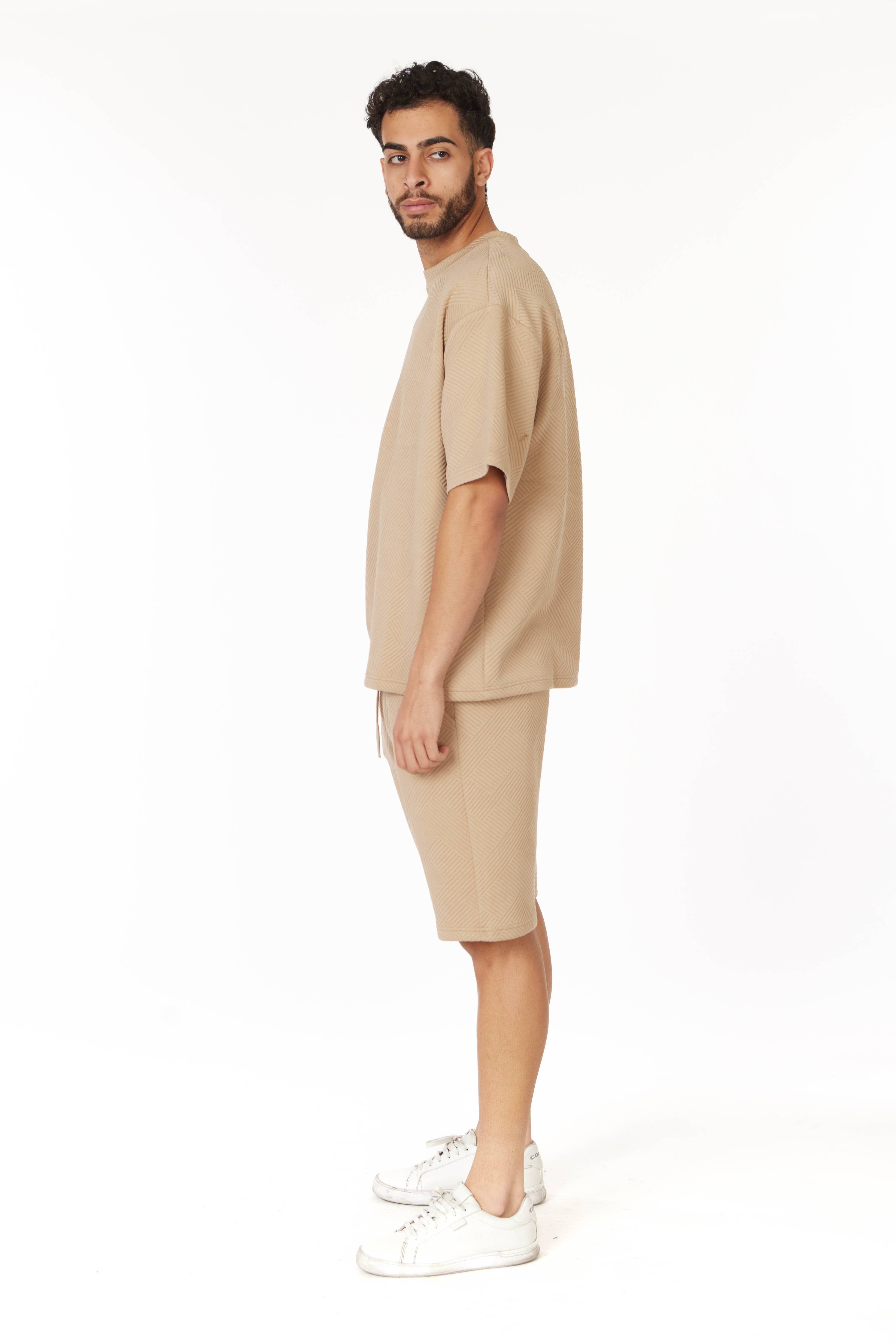 Short Sleeve Textured T-Shirt & Short Set (Sand)