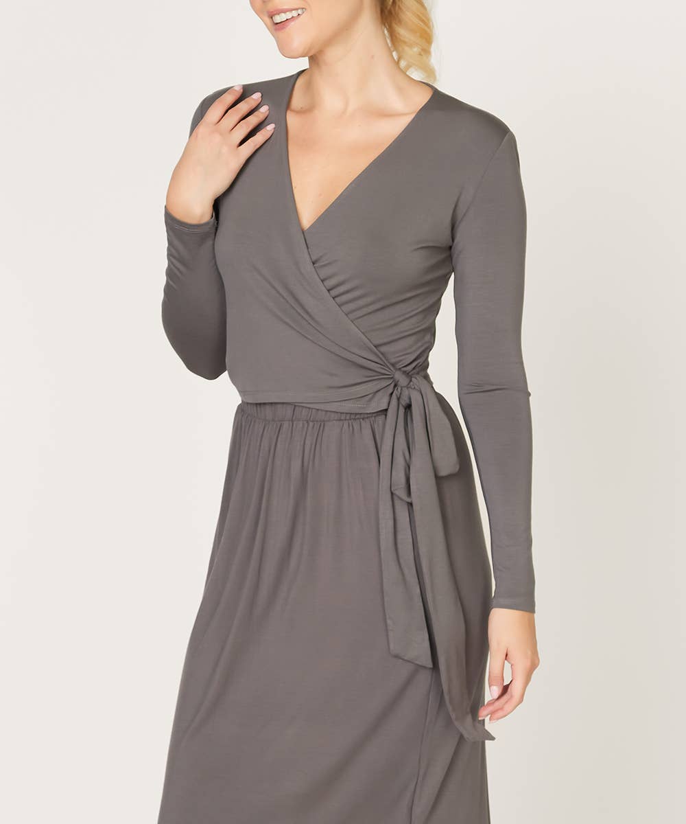 Bamboo Wrap Crop Top - Dull Grey