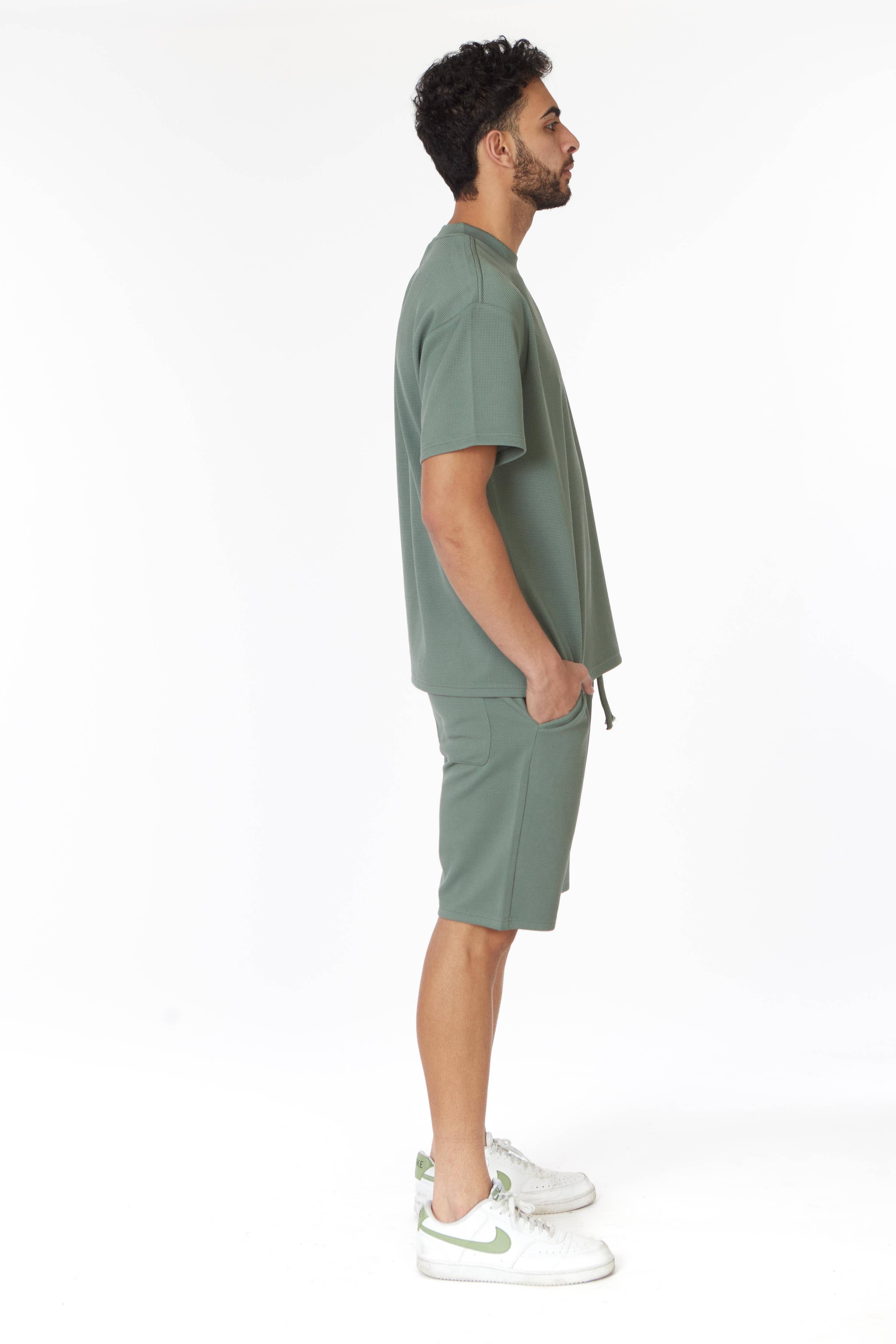 Short Sleeve Textured T-Shirt & Short Set (Green)