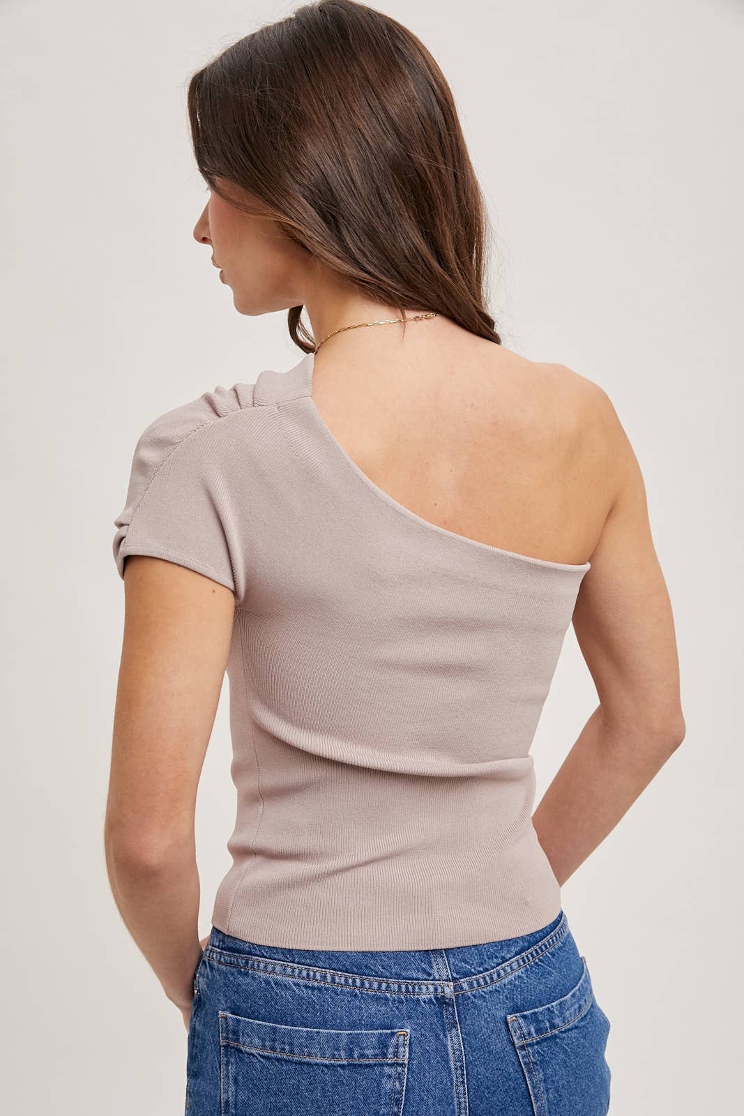 DRAPED KNIT ASYMMETRIC ONE SHOULDER KNIT TOP