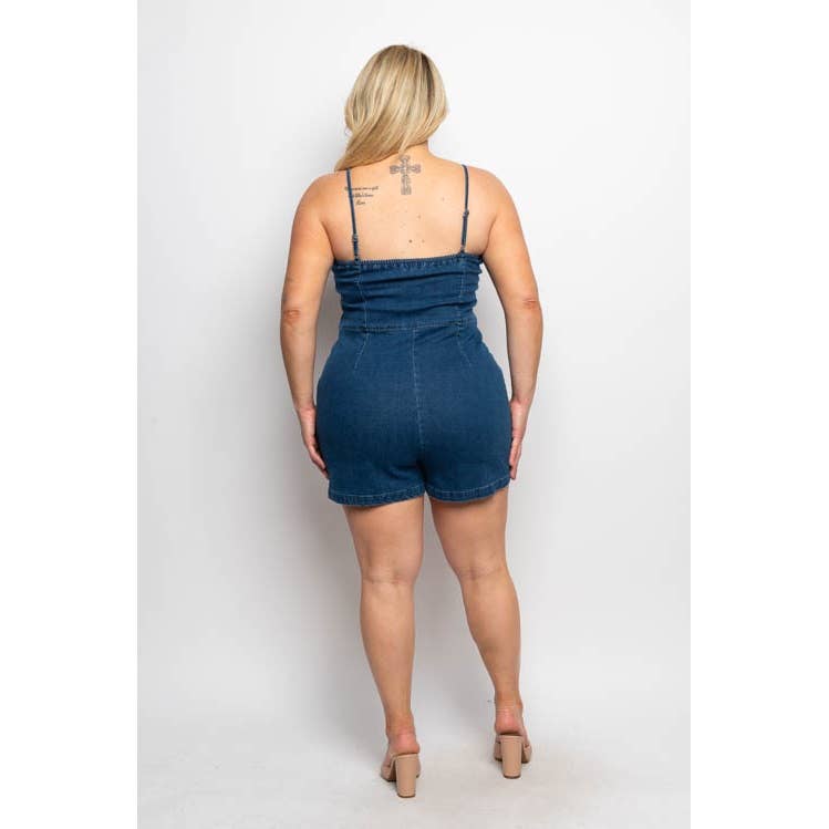 PLUS SIZE DENIM SWEETHEART NECK TIE FRONT DETAIL BUTTON DOWN