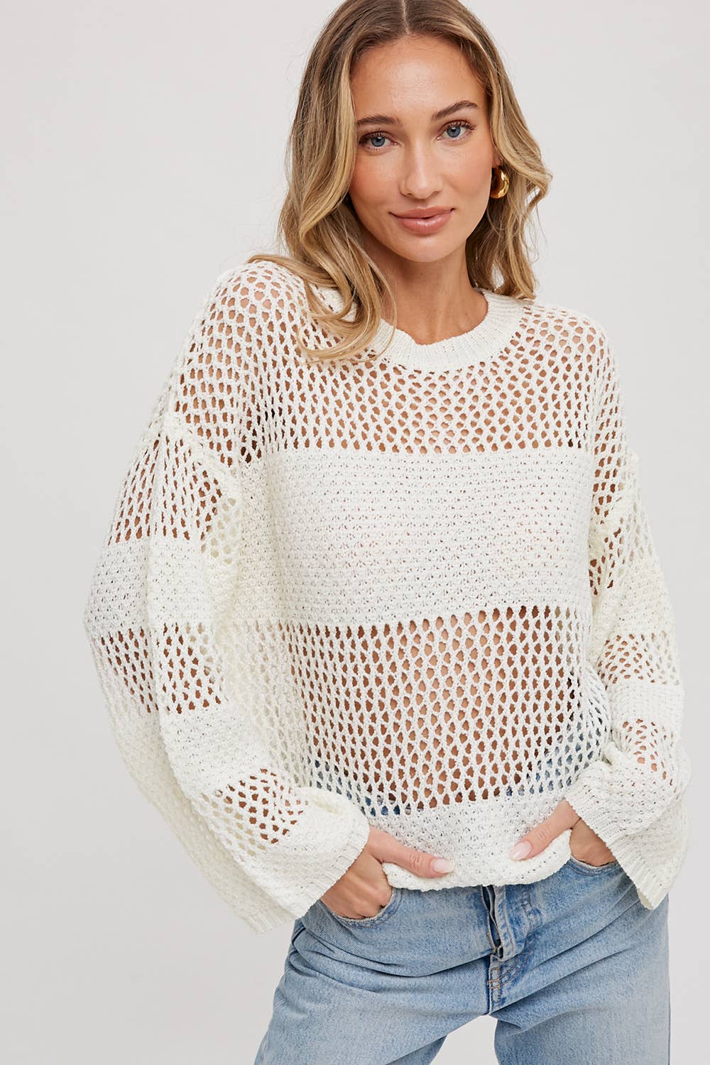 OPEN-KNIT SWEATER PULLOVER - Oversized Round Neck