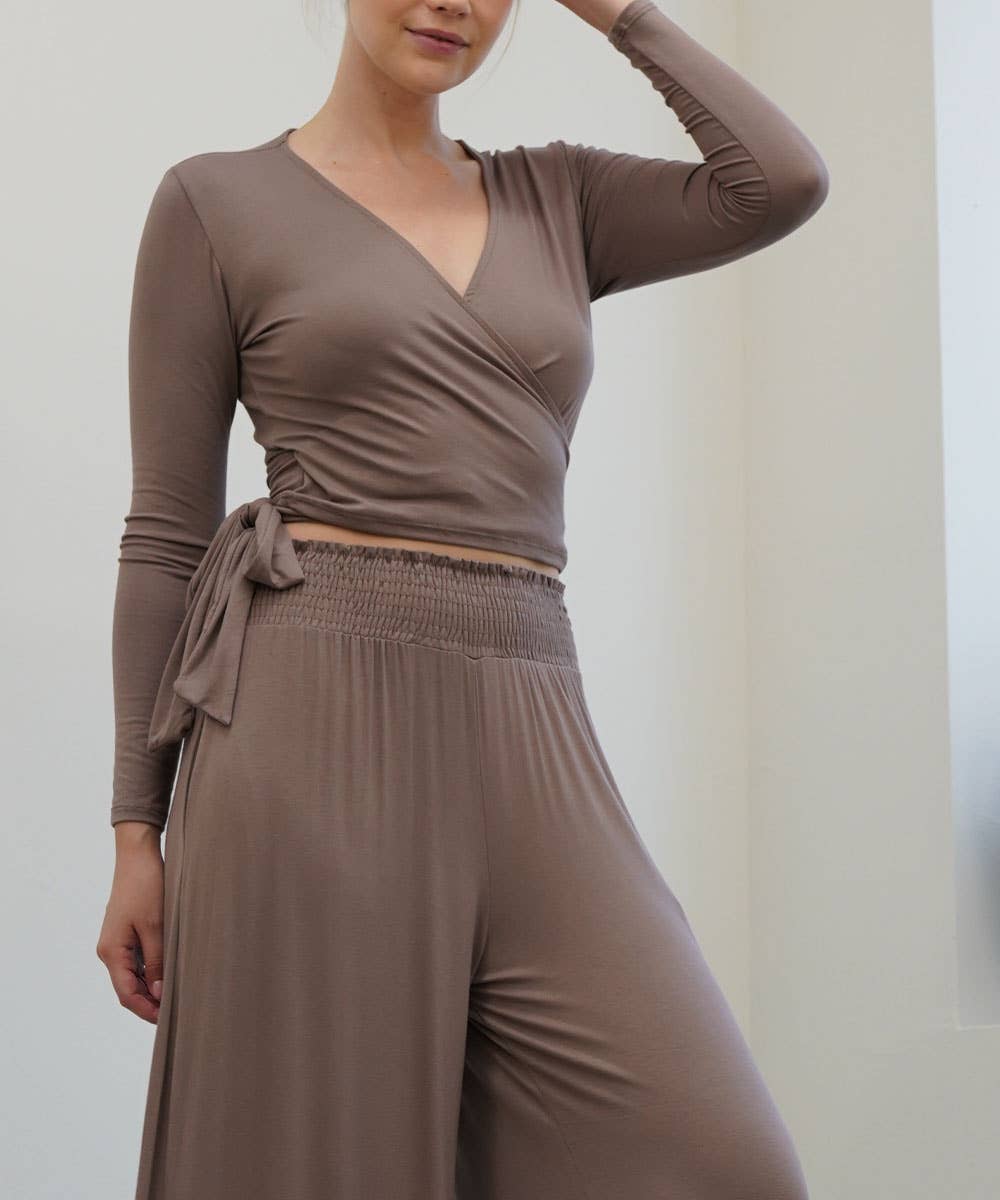 Bamboo Wrap Crop Top - Dull Grey