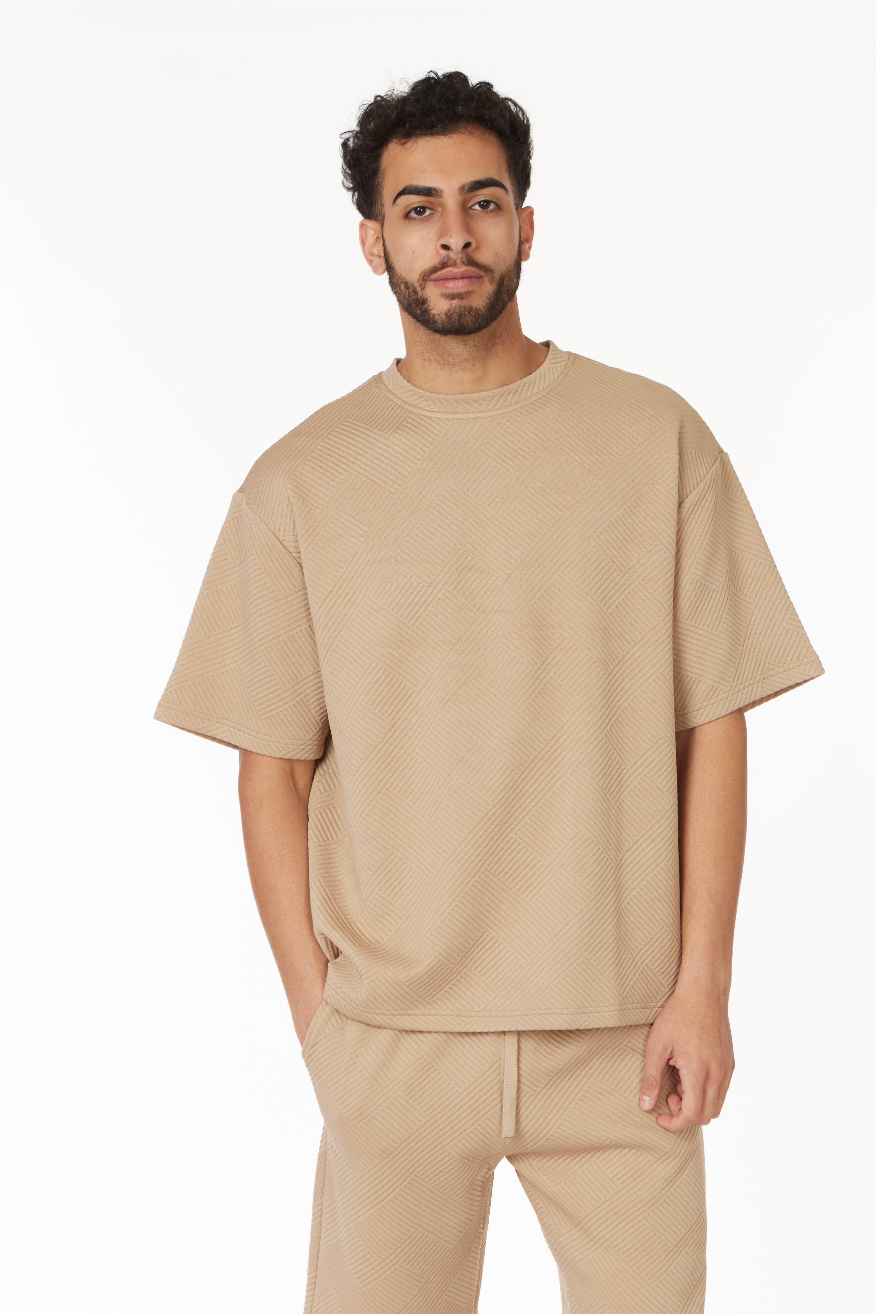 Short Sleeve Textured T-Shirt & Short Set (Sand)