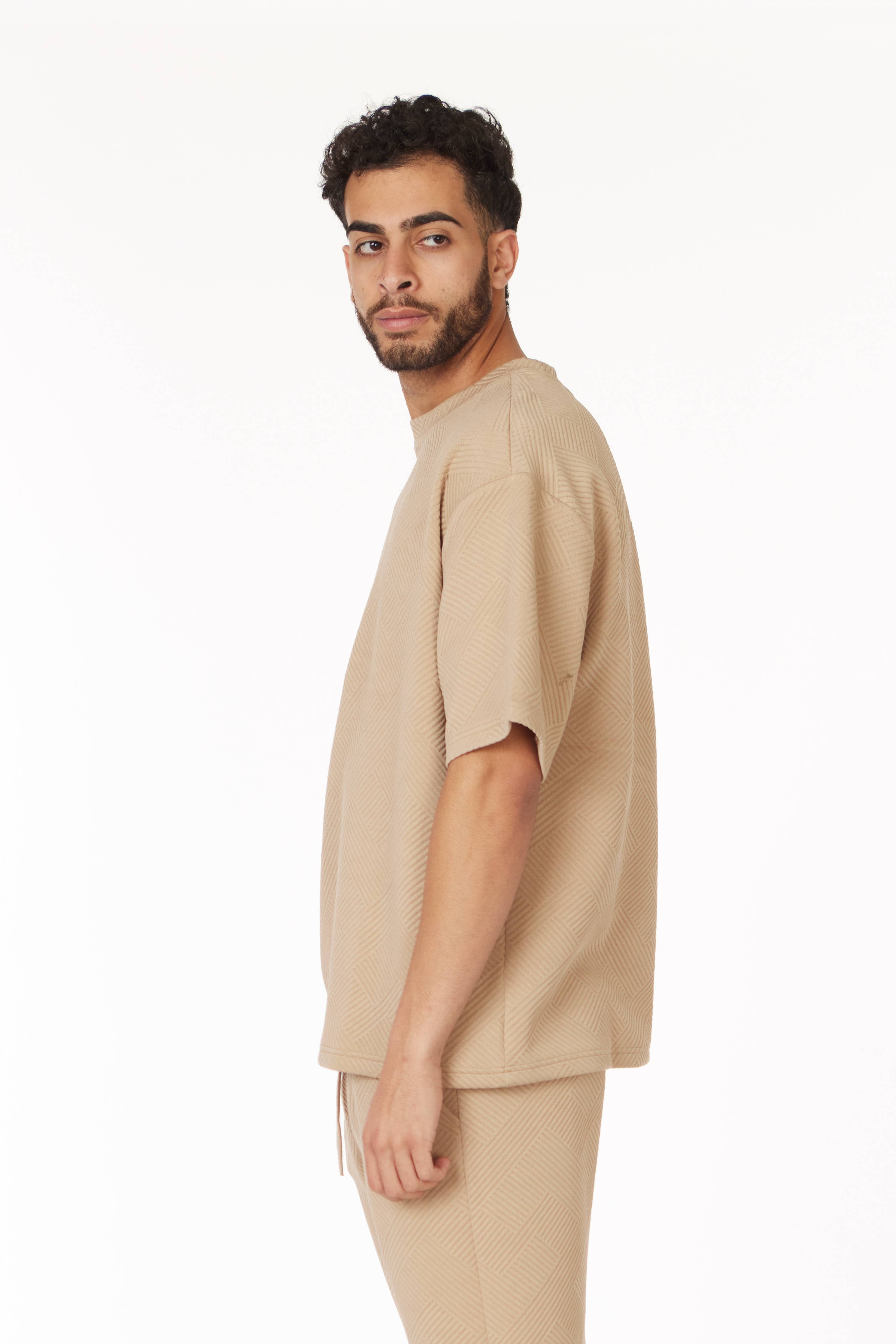 Short Sleeve Textured T-Shirt & Short Set (Sand)