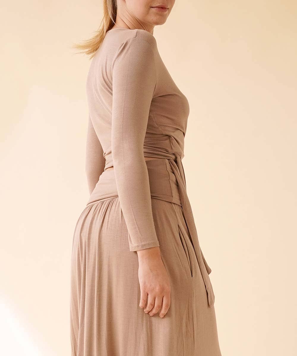 Bamboo Wrap Crop Top - Dull Grey